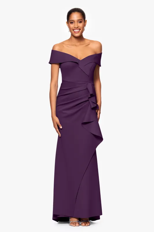 Petite "Patti" Long Off the Shoulder Scuba Crepe Dress sold by Xscape