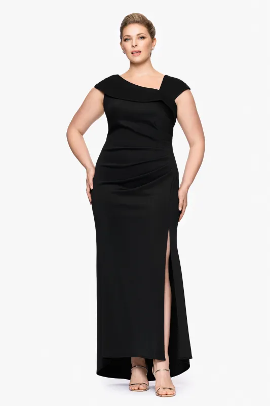 Plus "Lenore " Long Asymmetrical Neckline Scuba Dress sold by Xscape