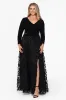 Plus "Aurora" V - Neck Long Sleeve Raised Flower Slit Dress sold by Xscape
