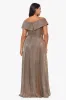 Plus "Estelle" Off The Shoulder Long Glitter Dress sold by Xscape