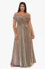 Plus "Estelle" Off The Shoulder Long Glitter Dress sold by Xscape