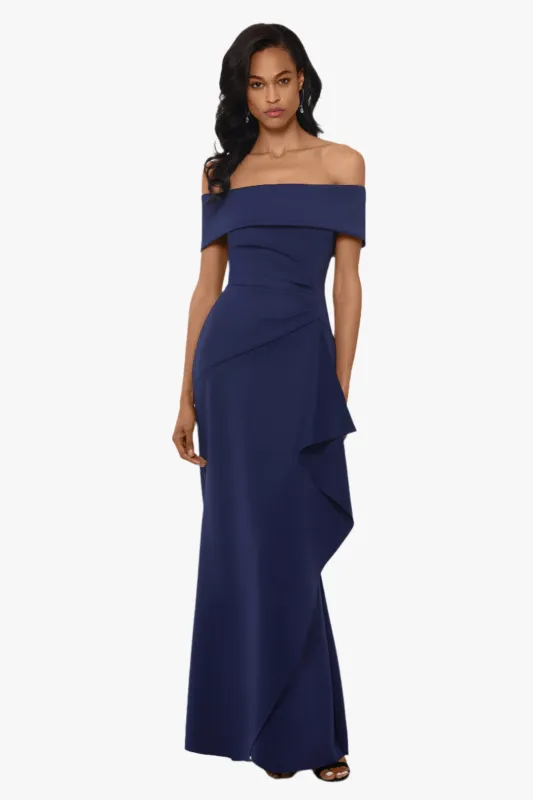 "Adriana" Long Scuba Crepe Off the Shoulder Dress sold by Xscape