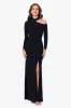 "Aletta" Jersey Knit Long Sleeve One Shoulder Cut Out Long Dress sold by Xscape