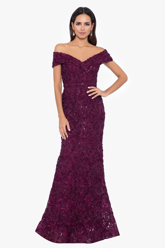 Petite "Jill" Off The Shoulder Long Lace Dress sold by Xscape