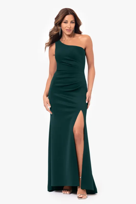 "Alora" Long Scuba One Shoulder Gown sold by Xscape