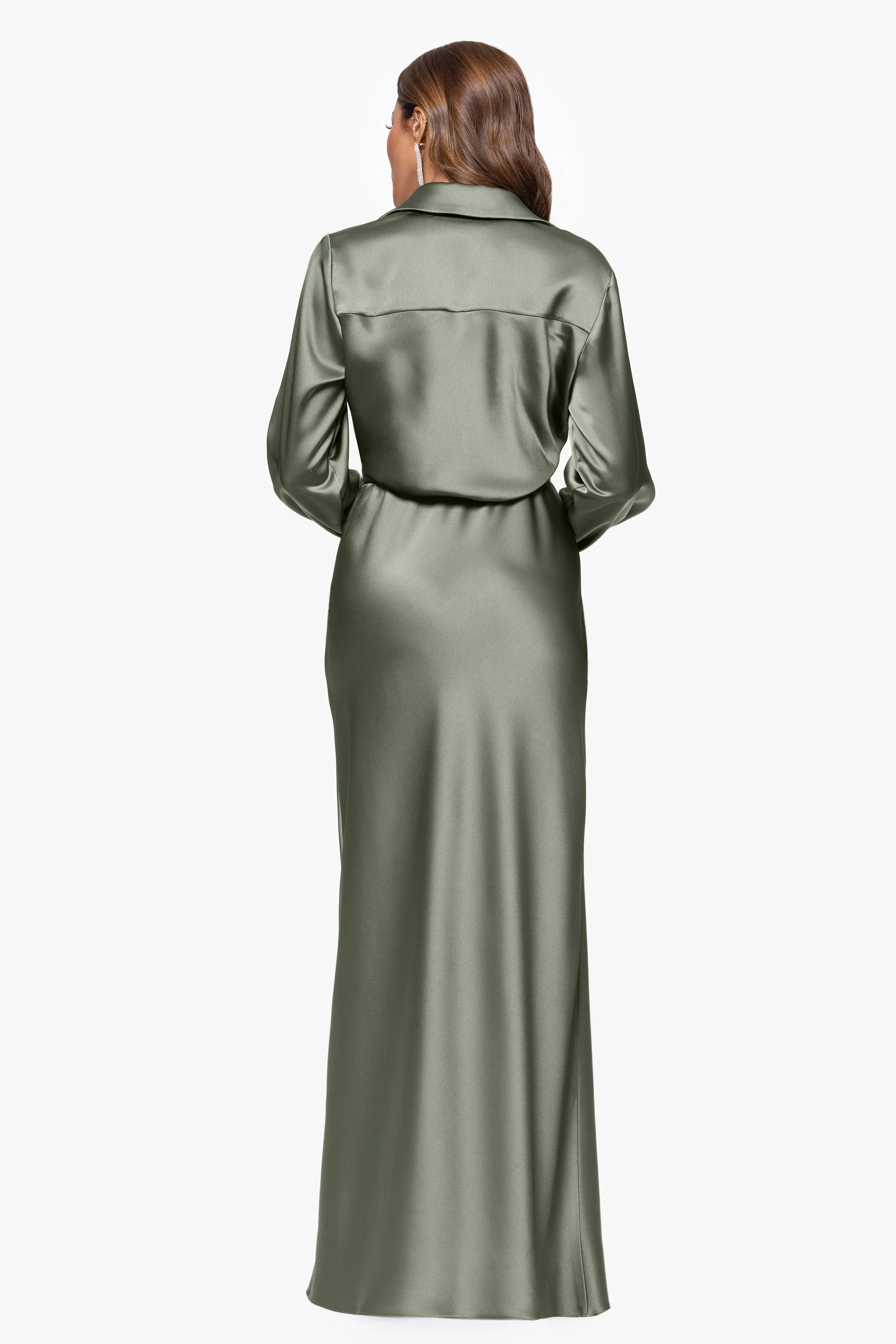 Petite "Emery" Long Satin Long Sleeve Collared Dress sold by Xscape product image thumbnail 3