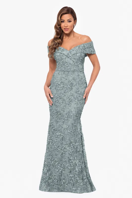 "Jill" Off The Shoulder Long Lace Dress sold by Xscape