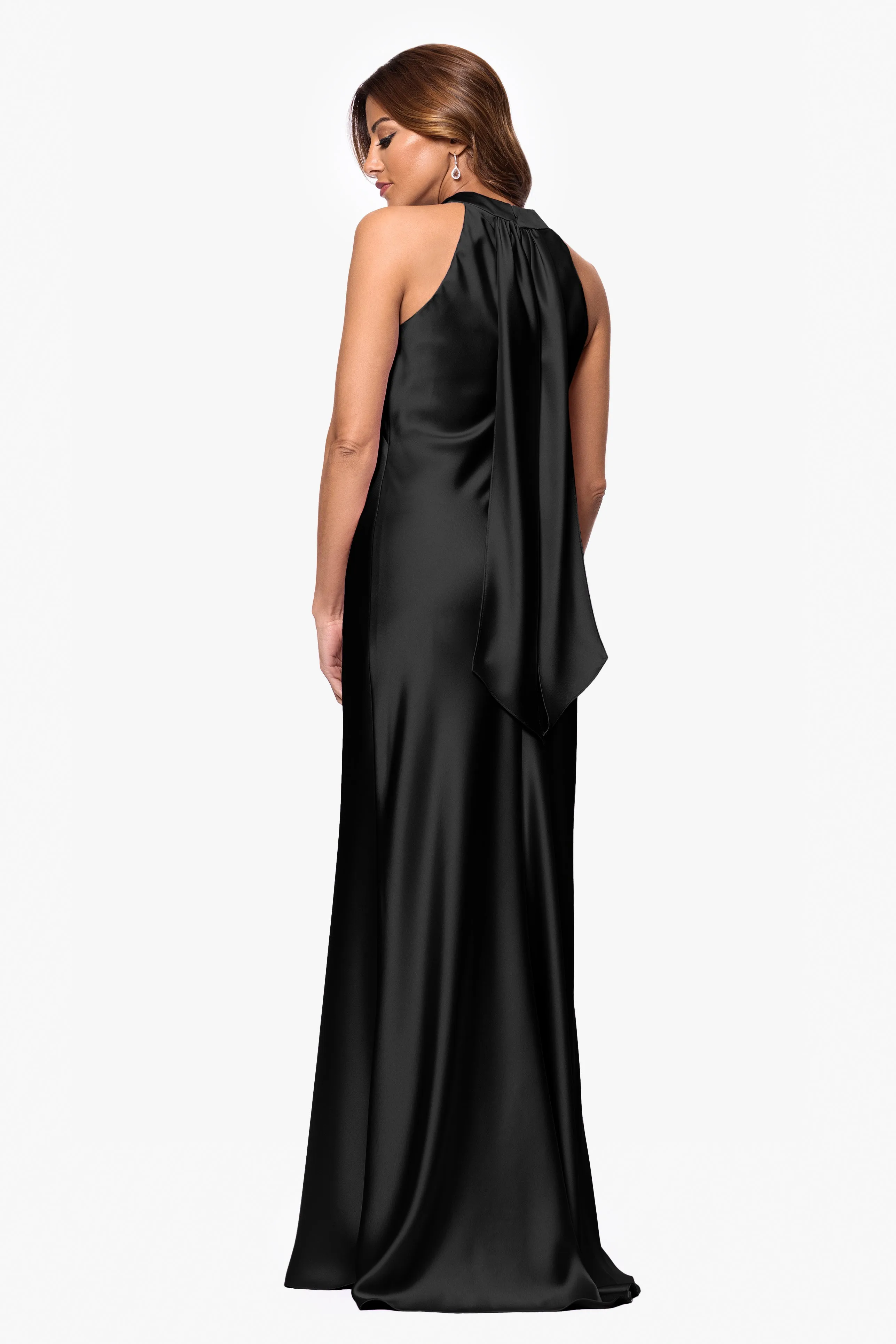 "Francesca" Satin Halter Tie Neck Floor Length Dress sold by Xscape product image thumbnail 3