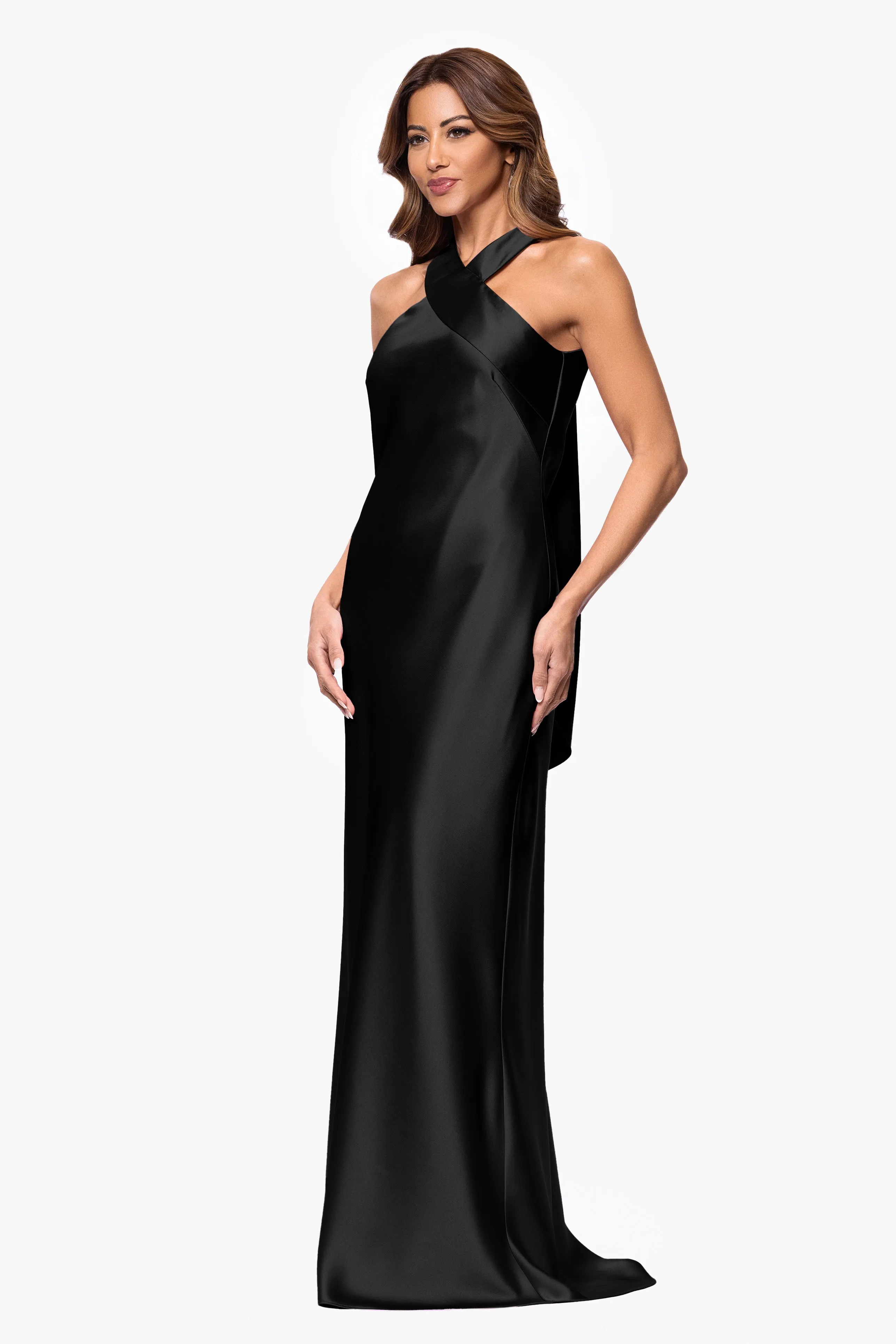 "Francesca" Satin Halter Tie Neck Floor Length Dress sold by Xscape product image thumbnail 4