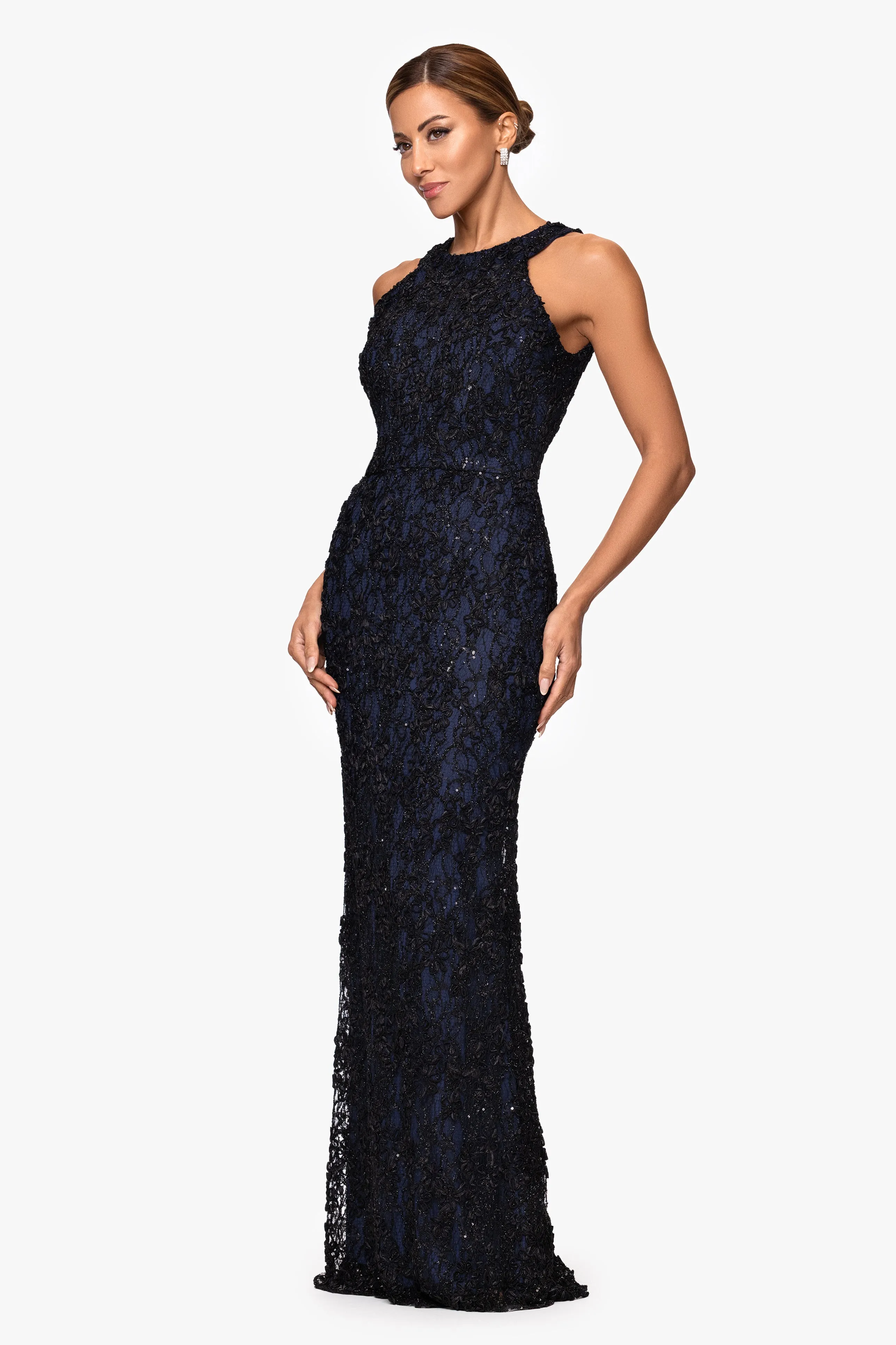 Petite "Andrea" Halter Neck Soutache Lace Floor Length Dress sold by Xscape product image thumbnail 4