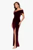Petite "Charmaine" Long Off the Shoulder Velvet Gown sold by Xscape