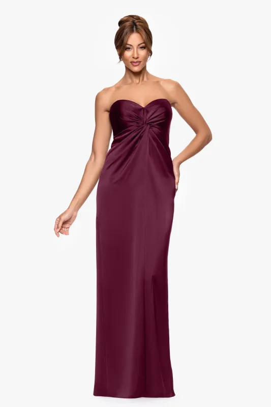"Judy" Satin Rouched Strapless Floor Length Dress sold by Xscape