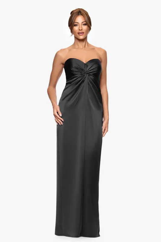"Judy" Satin Rouched Strapless Floor Length Dress sold by Xscape