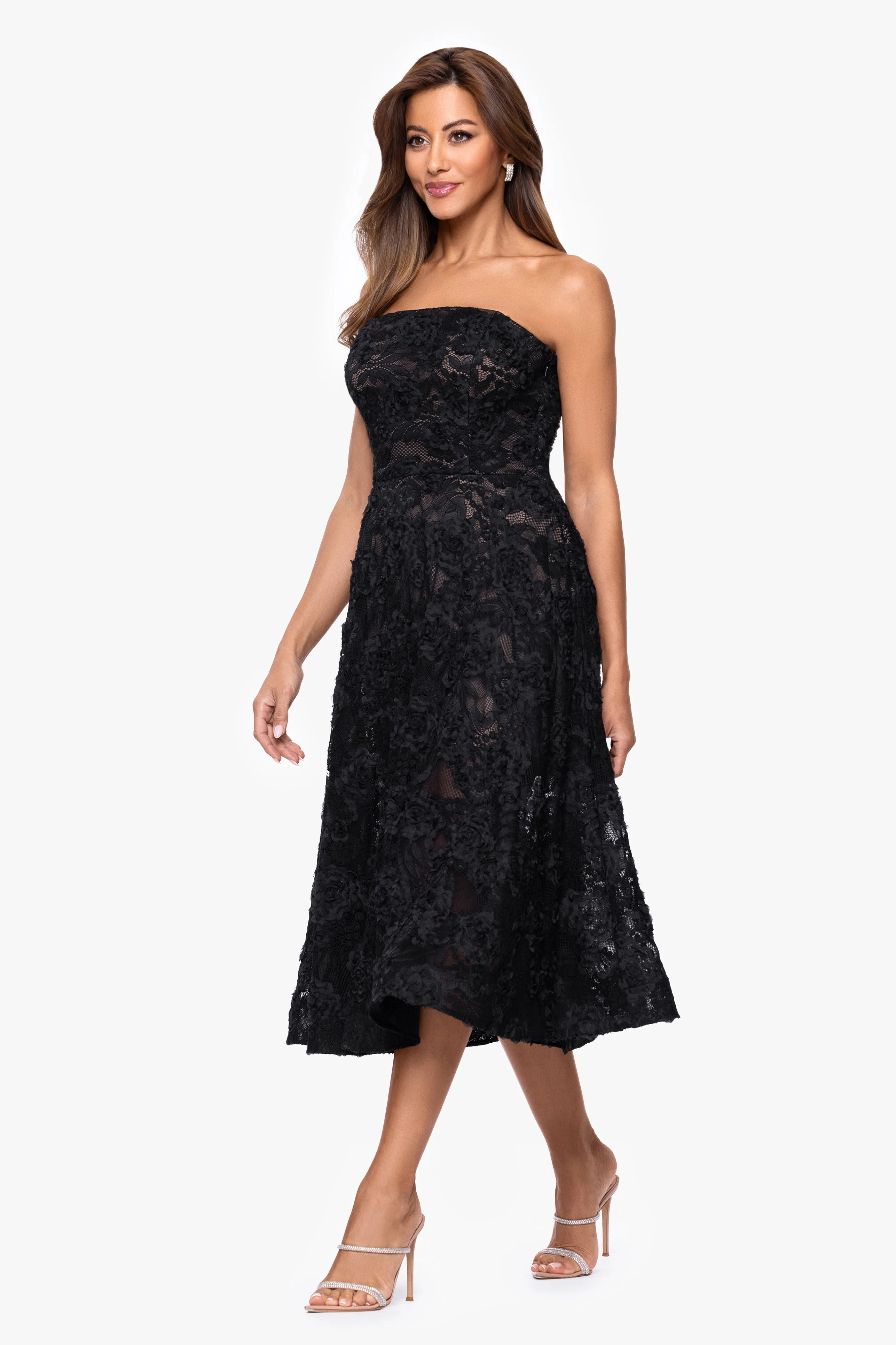 "Desiree" Lace Strapless Midi Dress sold by Xscape product image thumbnail 4
