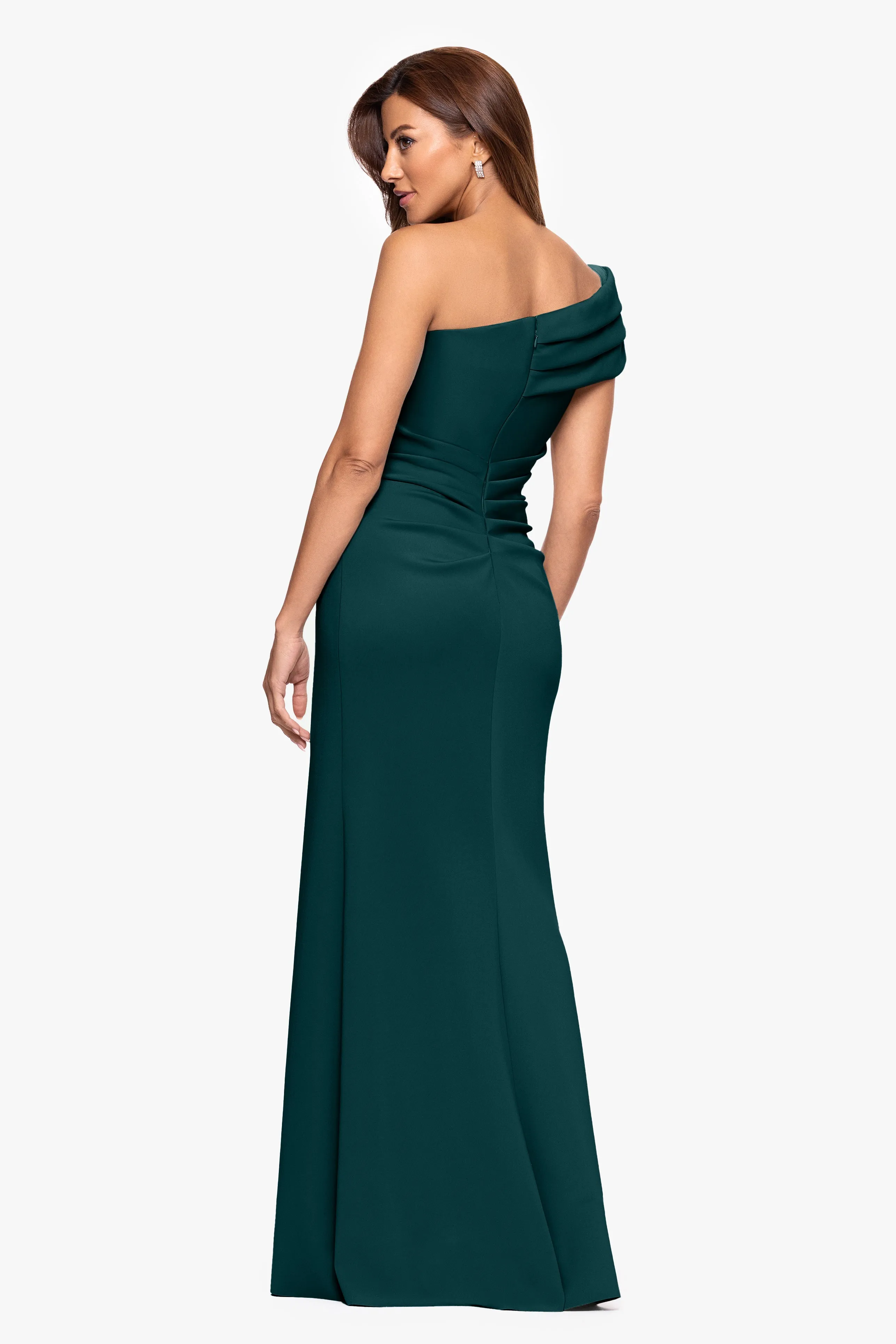 "Whitney" Techno Scuba One Shoulder Off the Shoulder Floor Length Dress sold by Xscape product image thumbnail 3