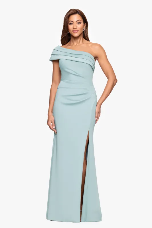 "Whitney" Techno Scuba One Shoulder Off the Shoulder Floor Length Dress sold by Xscape