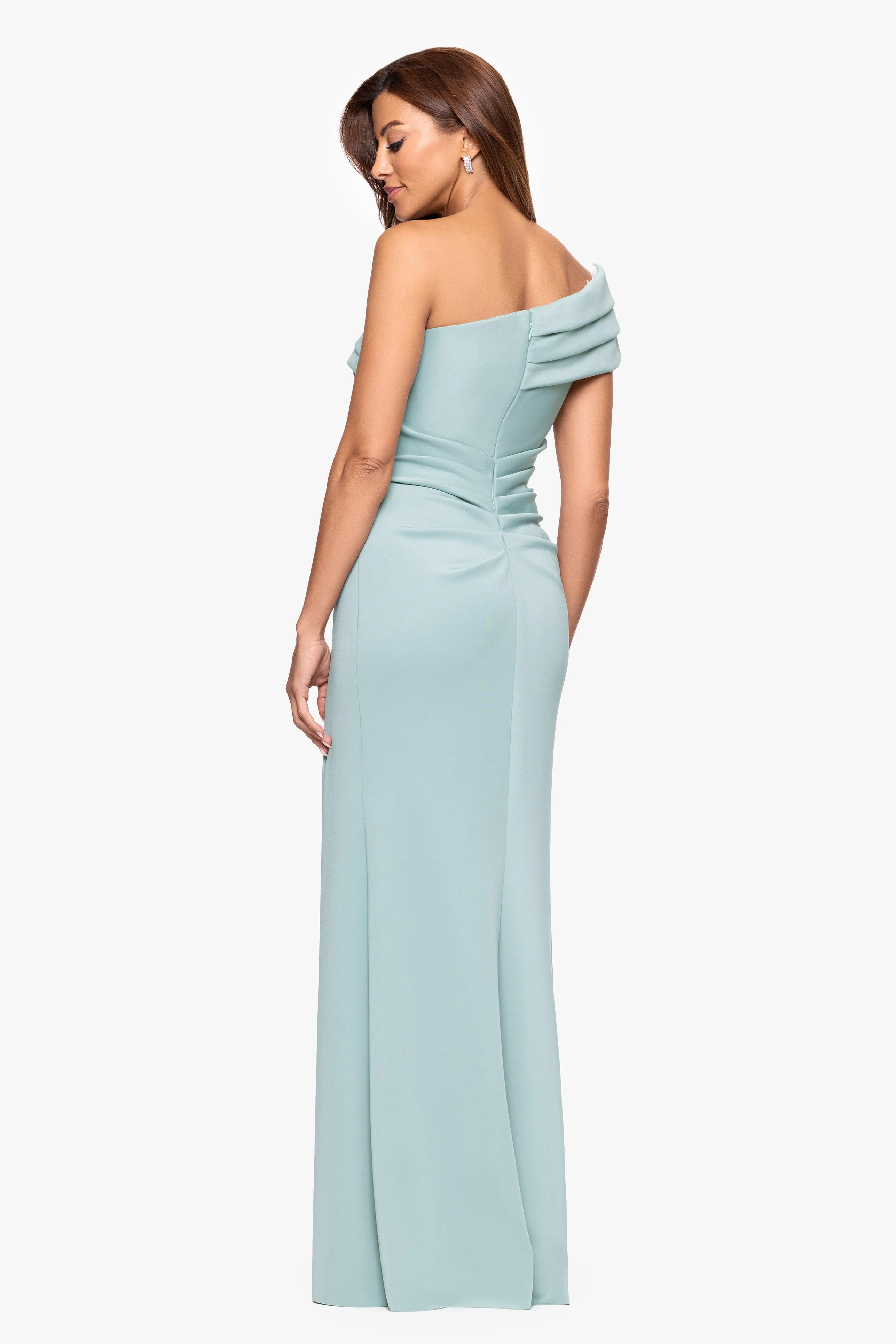 "Whitney" Techno Scuba One Shoulder Off the Shoulder Floor Length Dress sold by Xscape product image thumbnail 3