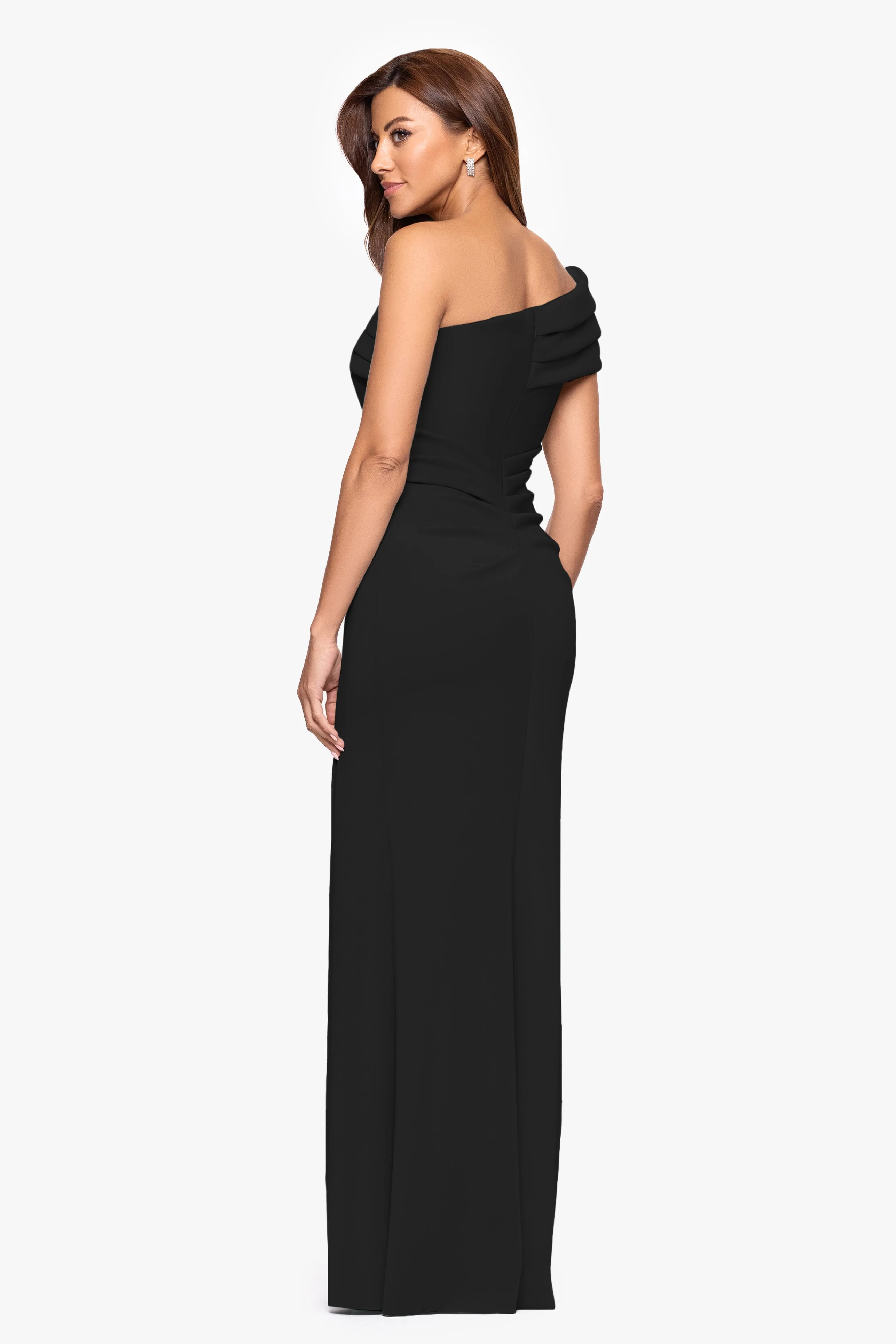 "Whitney" Techno Scuba One Shoulder Off the Shoulder Floor Length Dress sold by Xscape product image thumbnail 4