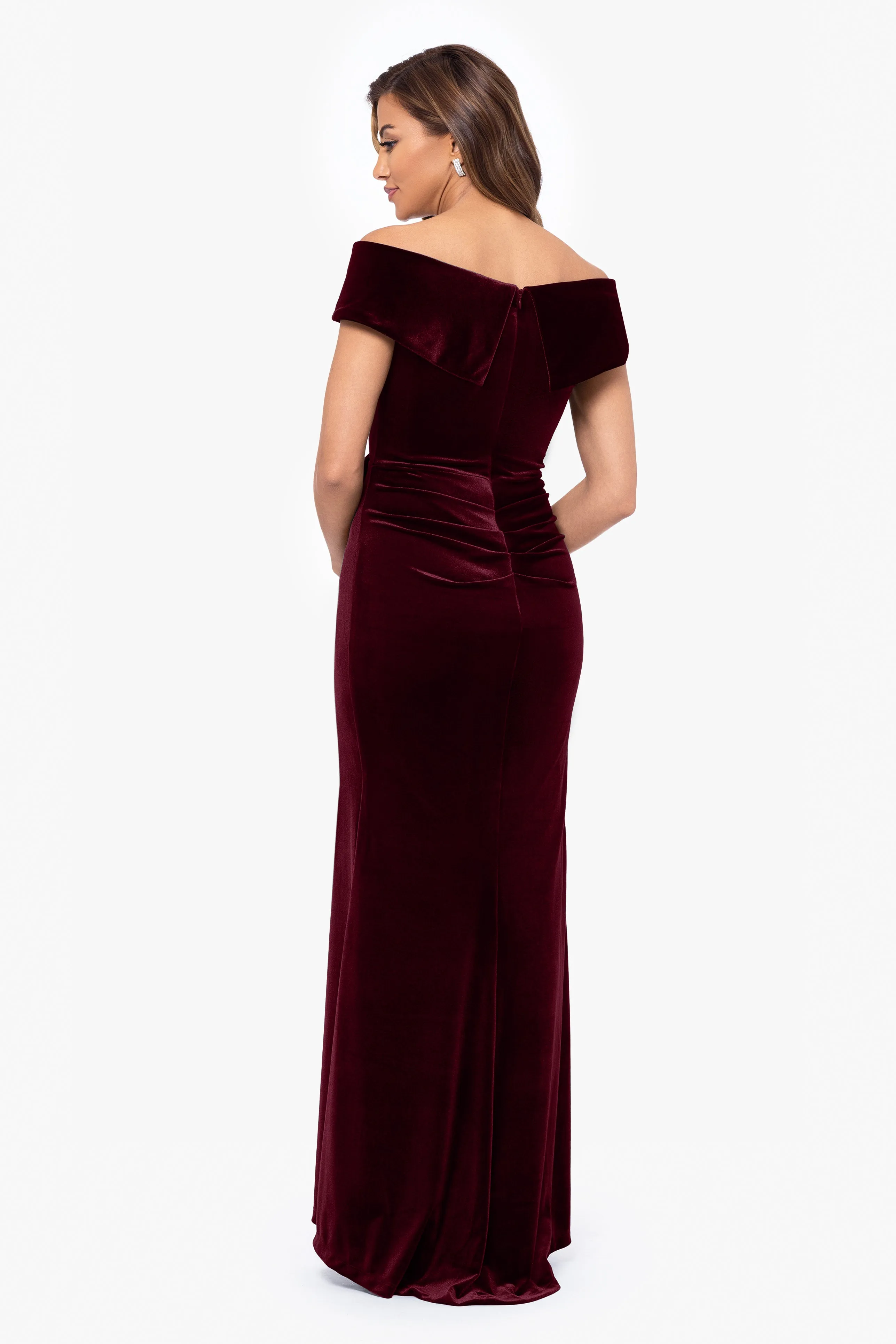"Alana" Long Off the Shoulder Velvet Ruffle Dress sold by Xscape product image thumbnail 3