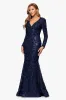 "Fallon" Soutache Lace Sequin Embellished Long Sleeve Floor Length Dress sold by Xscape