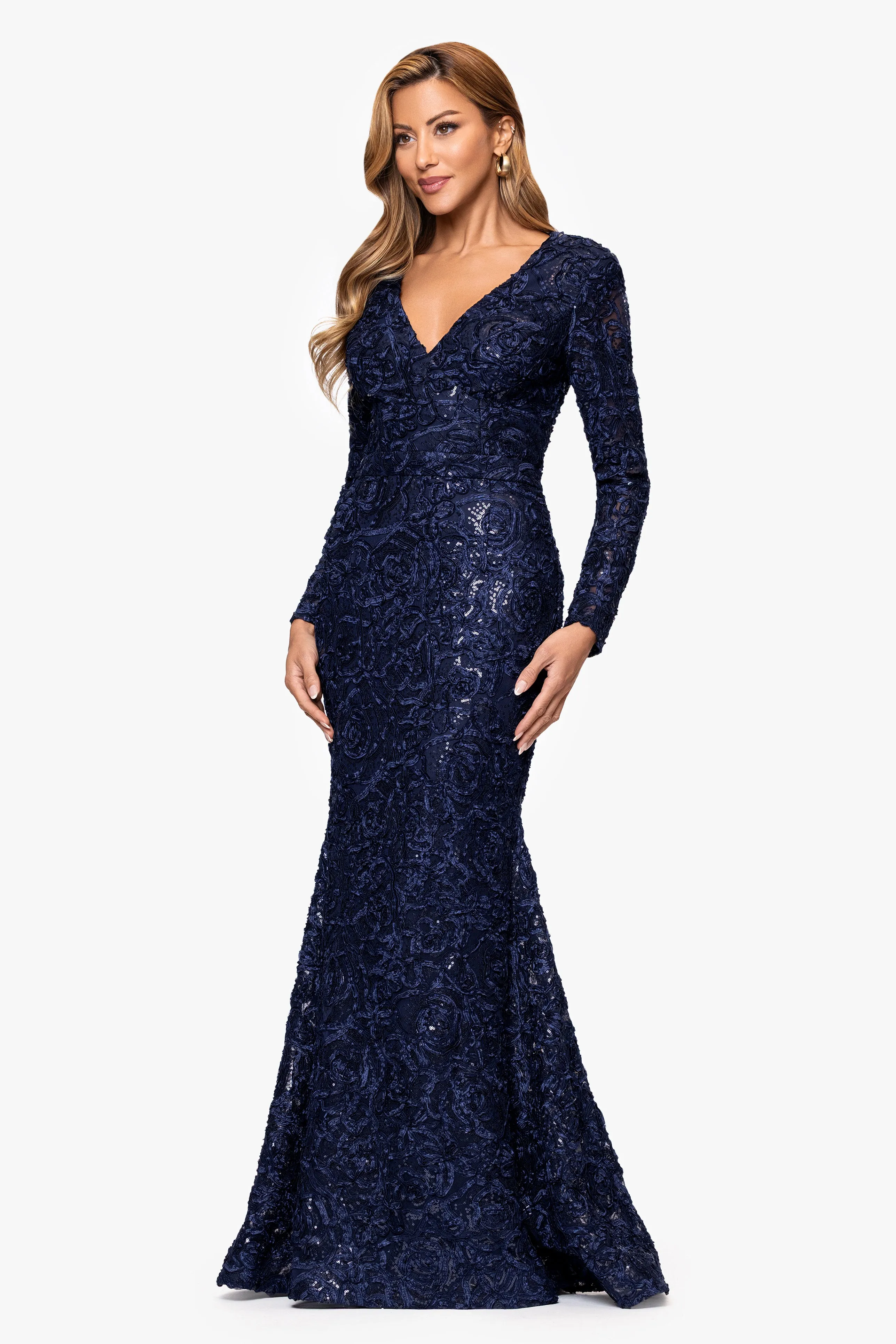 "Fallon" Soutache Lace Sequin Embellished Long Sleeve Floor Length Dress sold by Xscape product image thumbnail 4