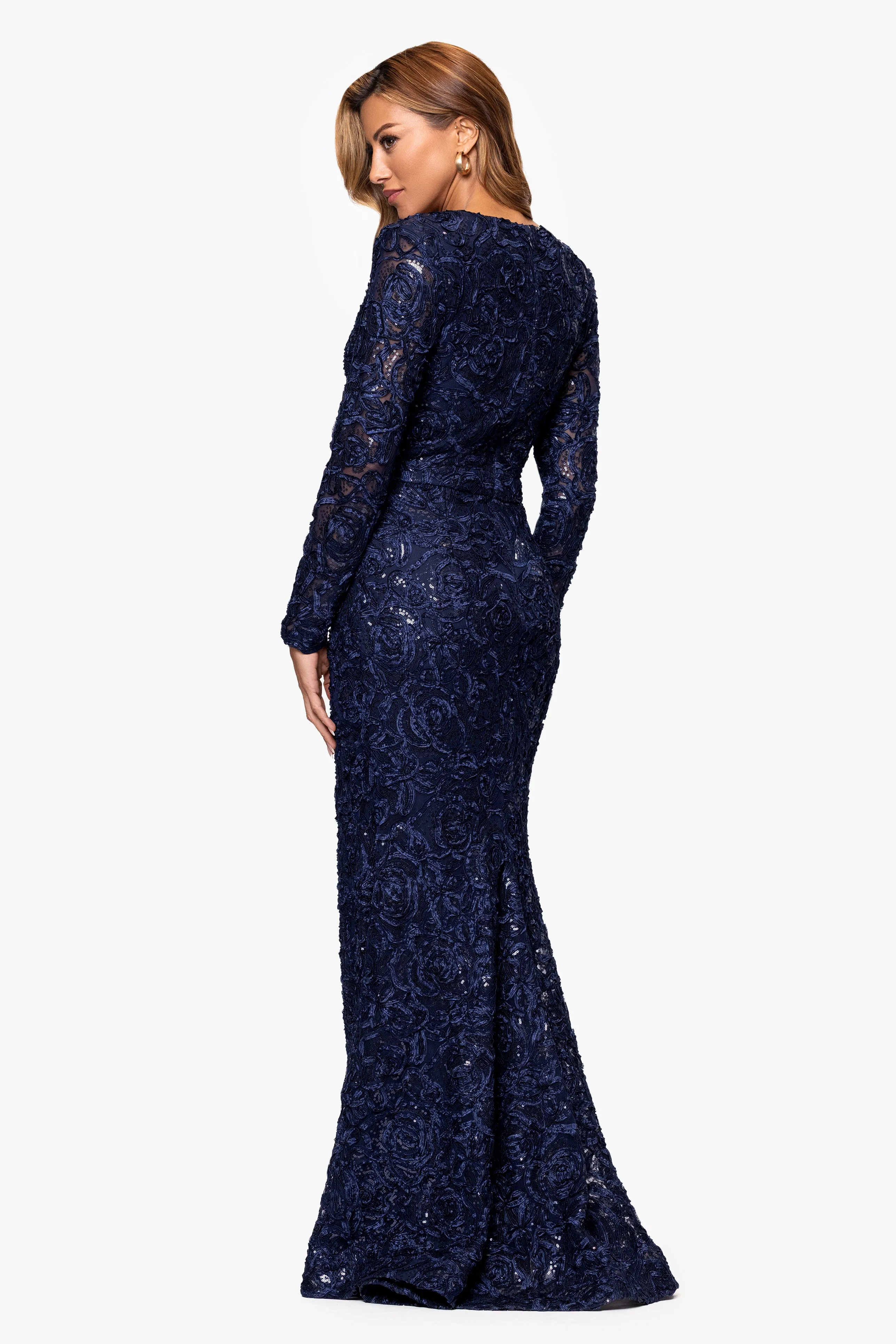 "Fallon" Soutache Lace Sequin Embellished Long Sleeve Floor Length Dress sold by Xscape product image thumbnail 3