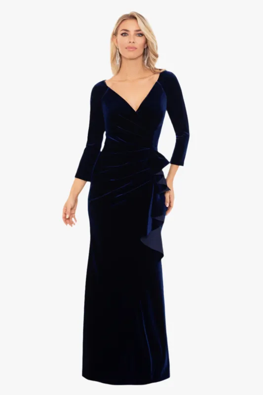"Brenda" Velvet 3/4 Sleeve Ruffle Dress sold by Xscape