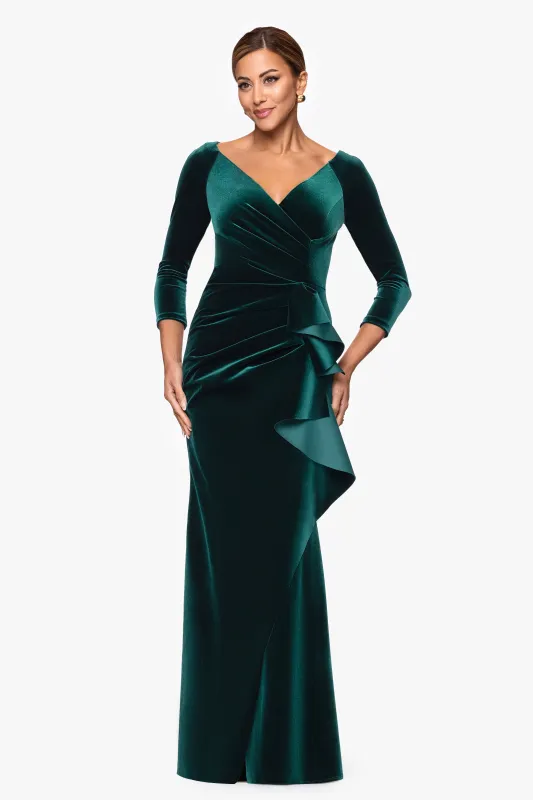 "Brenda" Velvet 3/4 Sleeve Ruffle Dress sold by Xscape
