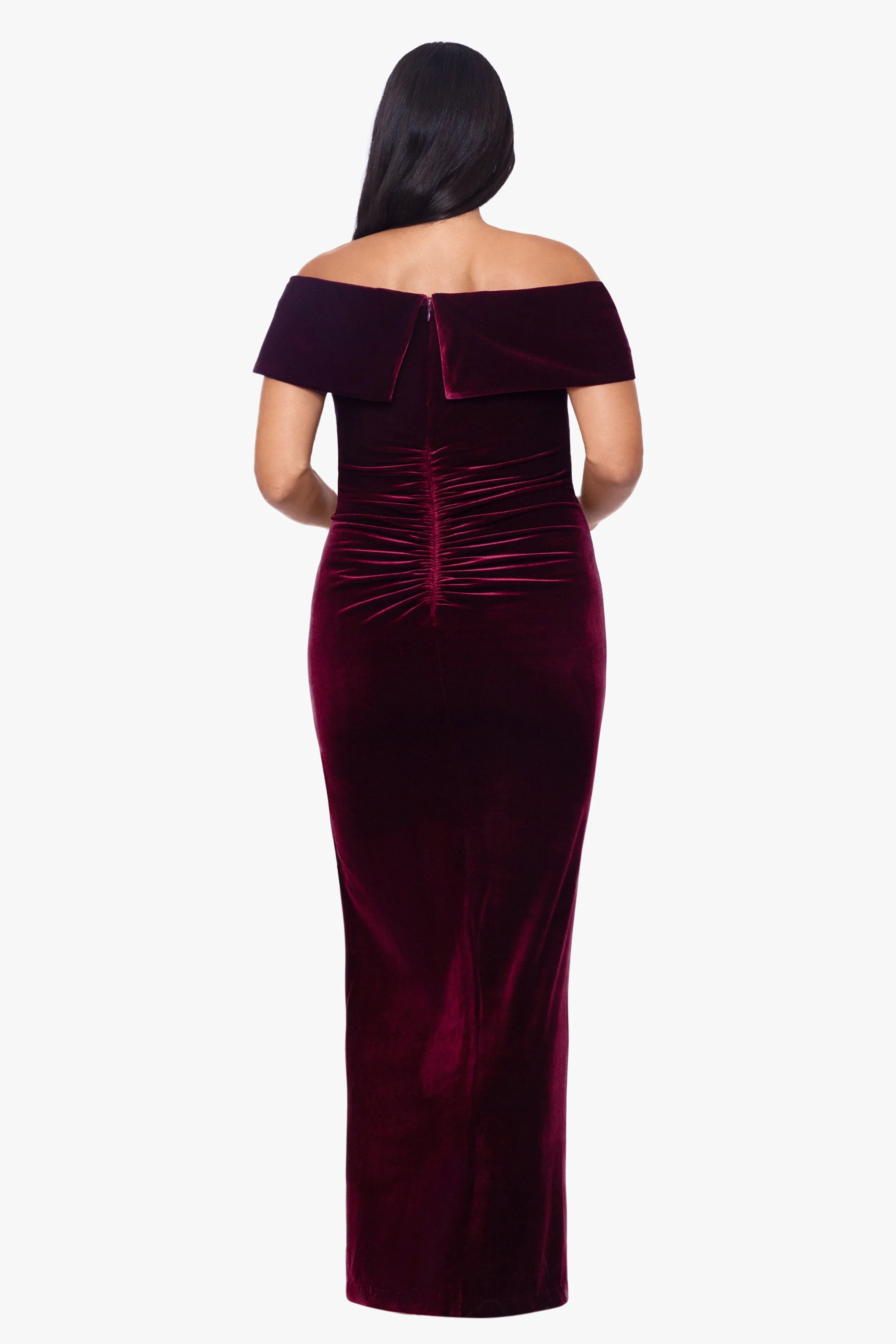 Plus "Charmaine" Long Off the Shoulder Velvet Gown sold by Xscape product image thumbnail 2