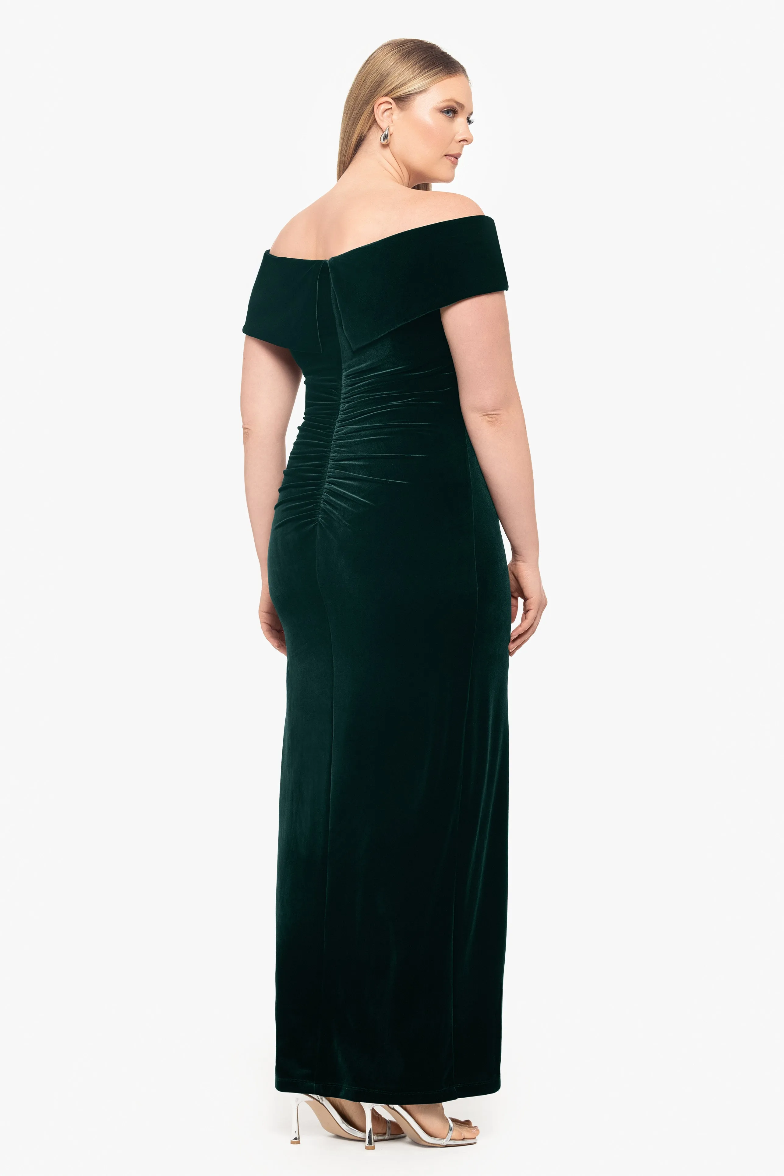 Plus "Charmaine" Long Off the Shoulder Velvet Gown sold by Xscape product image thumbnail 5