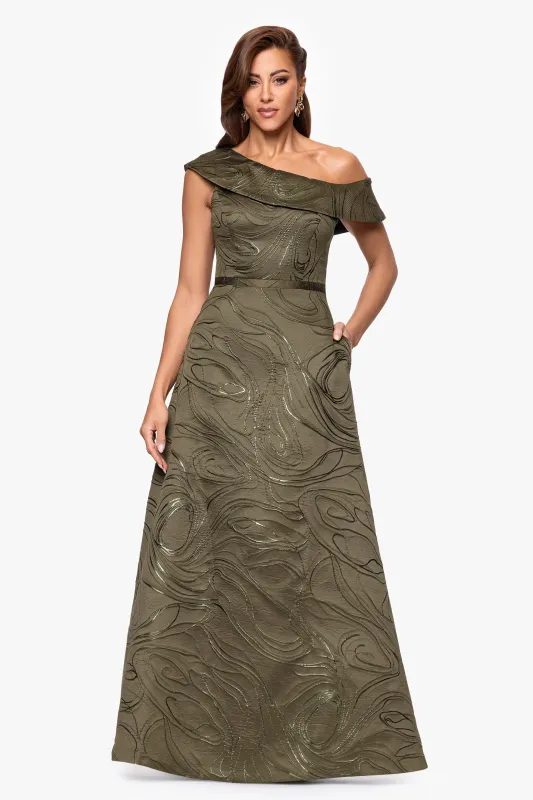 "Eliana" Jacquard Drop Shoulder Floor Length Dress sold by Xscape