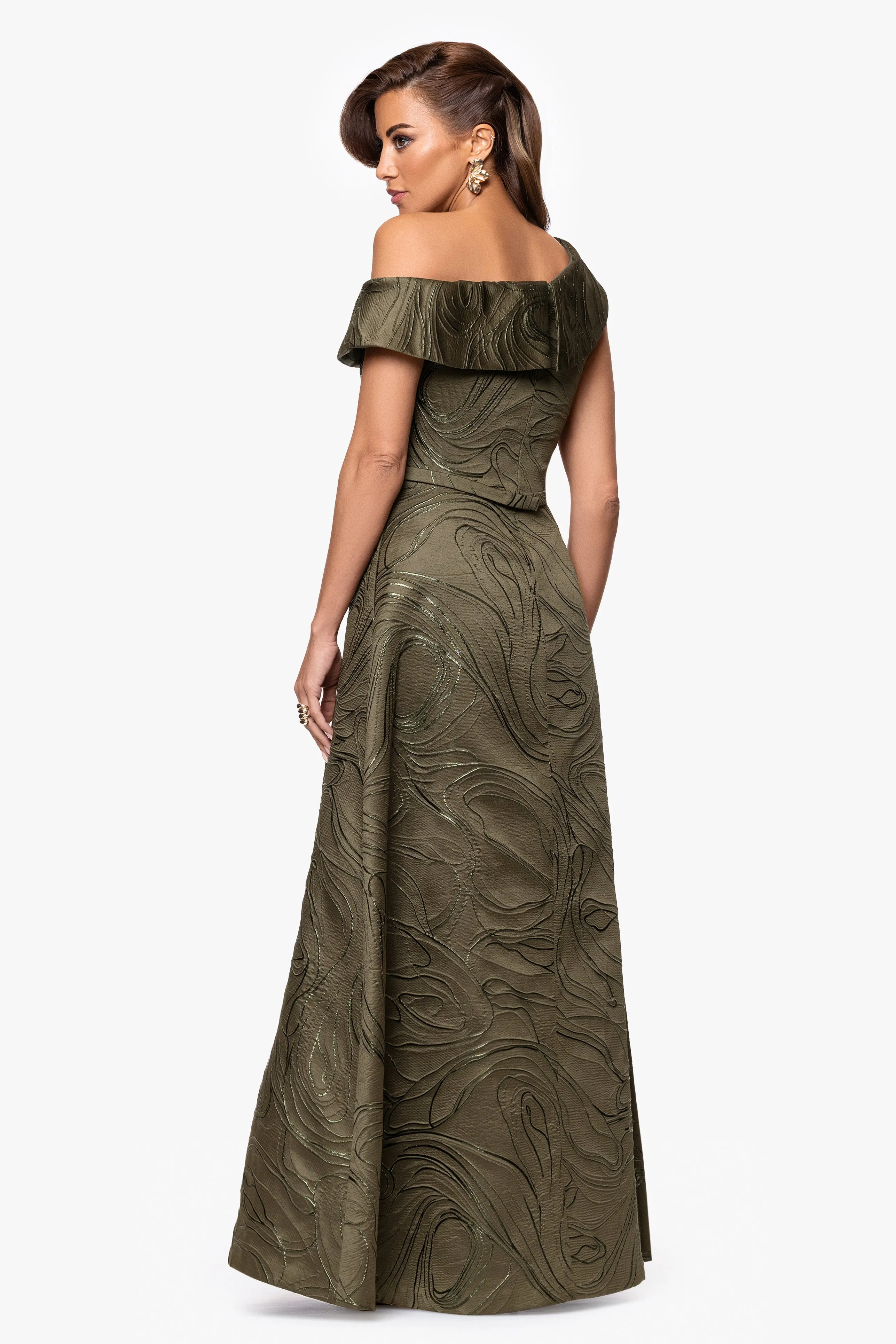 "Eliana" Jacquard Drop Shoulder Floor Length Dress sold by Xscape product image thumbnail 3