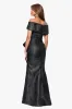 "Hazel" Brocade Off the Shoulder Ruffle Floor Length Dress sold by Xscape