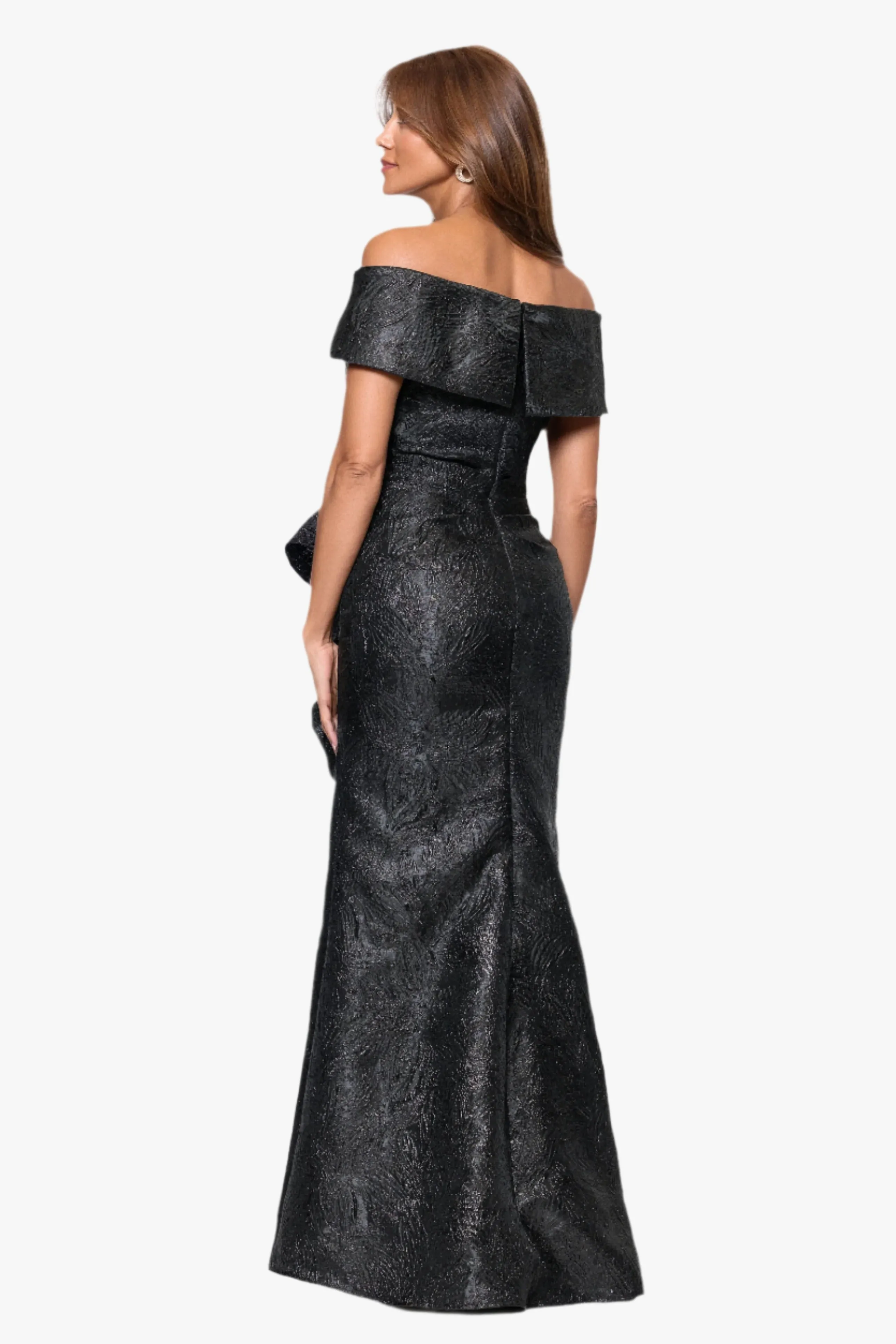 "Hazel" Brocade Off the Shoulder Ruffle Floor Length Dress sold by Xscape product image thumbnail 3
