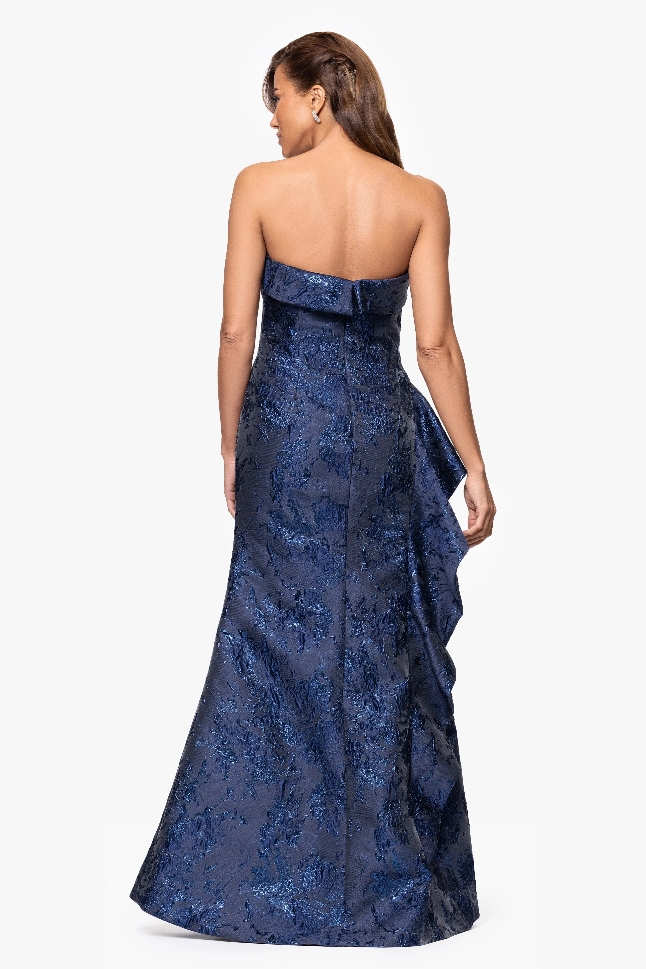 "Miranda" Brocade Strapless Ruffle Floor Length Dress sold by Xscape product image thumbnail 3