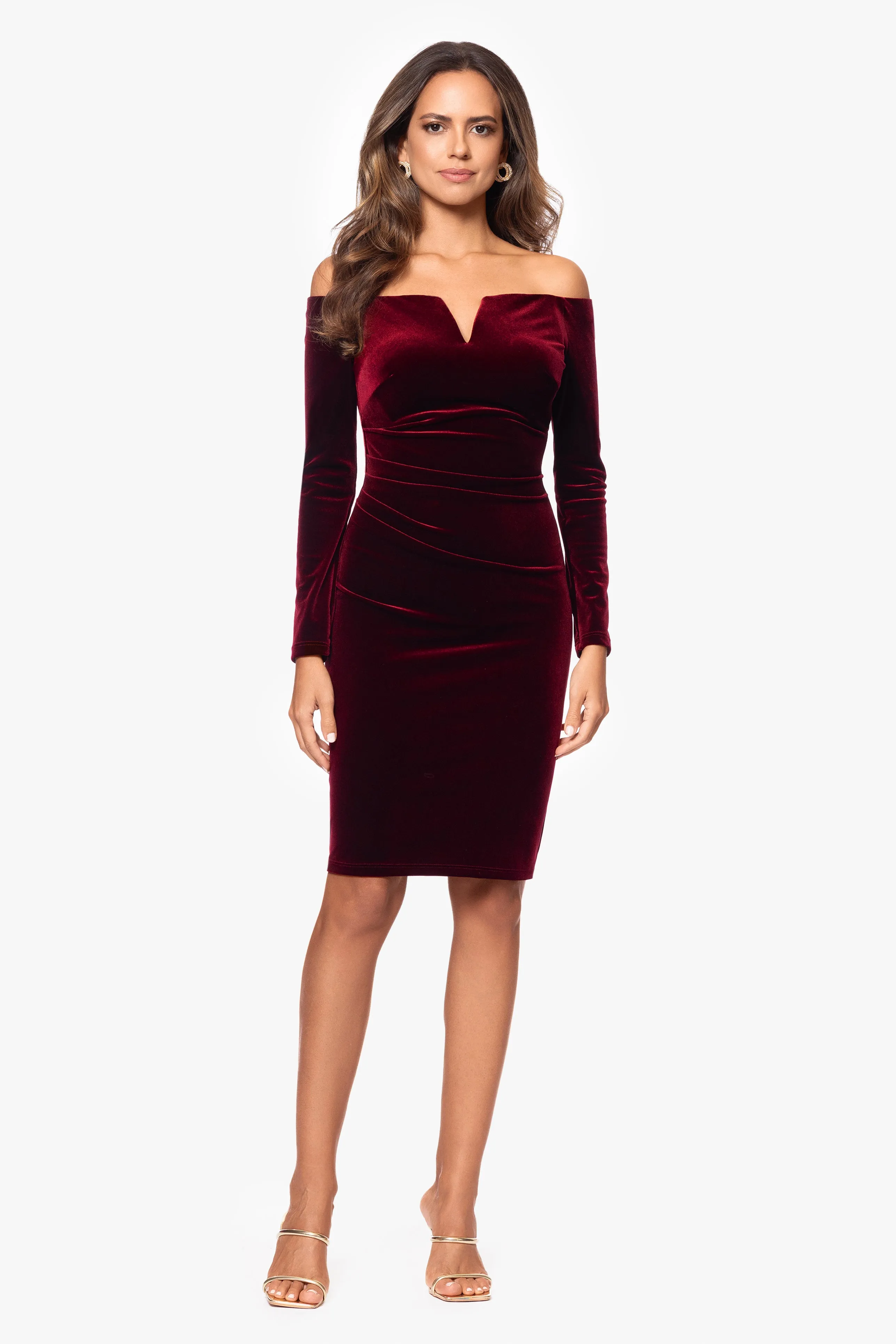 "Jody" Velvet Off the Shoulder V-Neck Short Dress sold by Xscape product image thumbnail 5