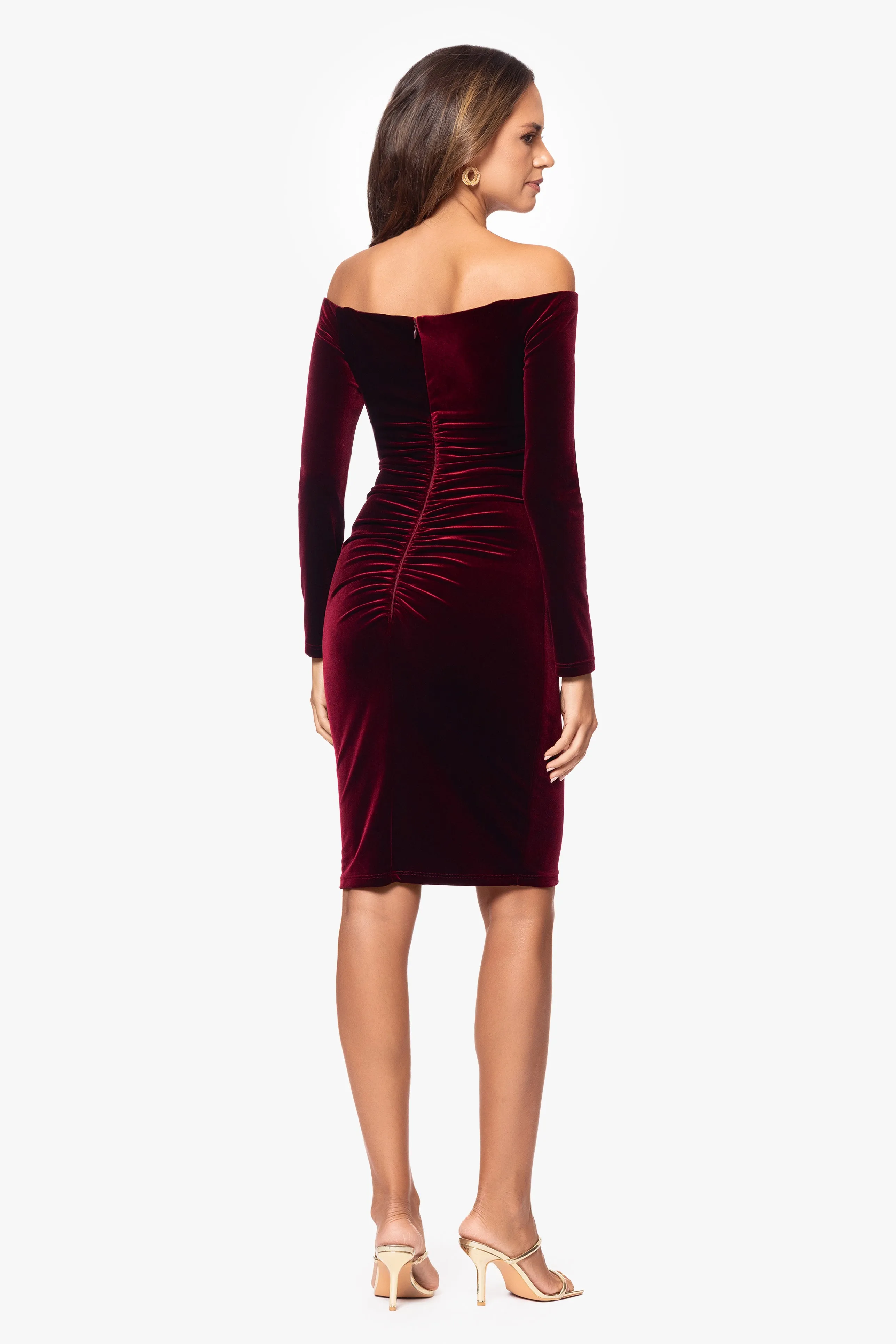 "Jody" Velvet Off the Shoulder V-Neck Short Dress sold by Xscape product image thumbnail 3