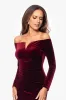 "Jody" Velvet Off the Shoulder V-Neck Short Dress sold by Xscape