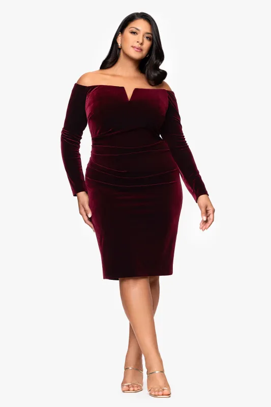 Plus "Jody" Velvet Off the Shoulder V-Neck Short Dress sold by Xscape