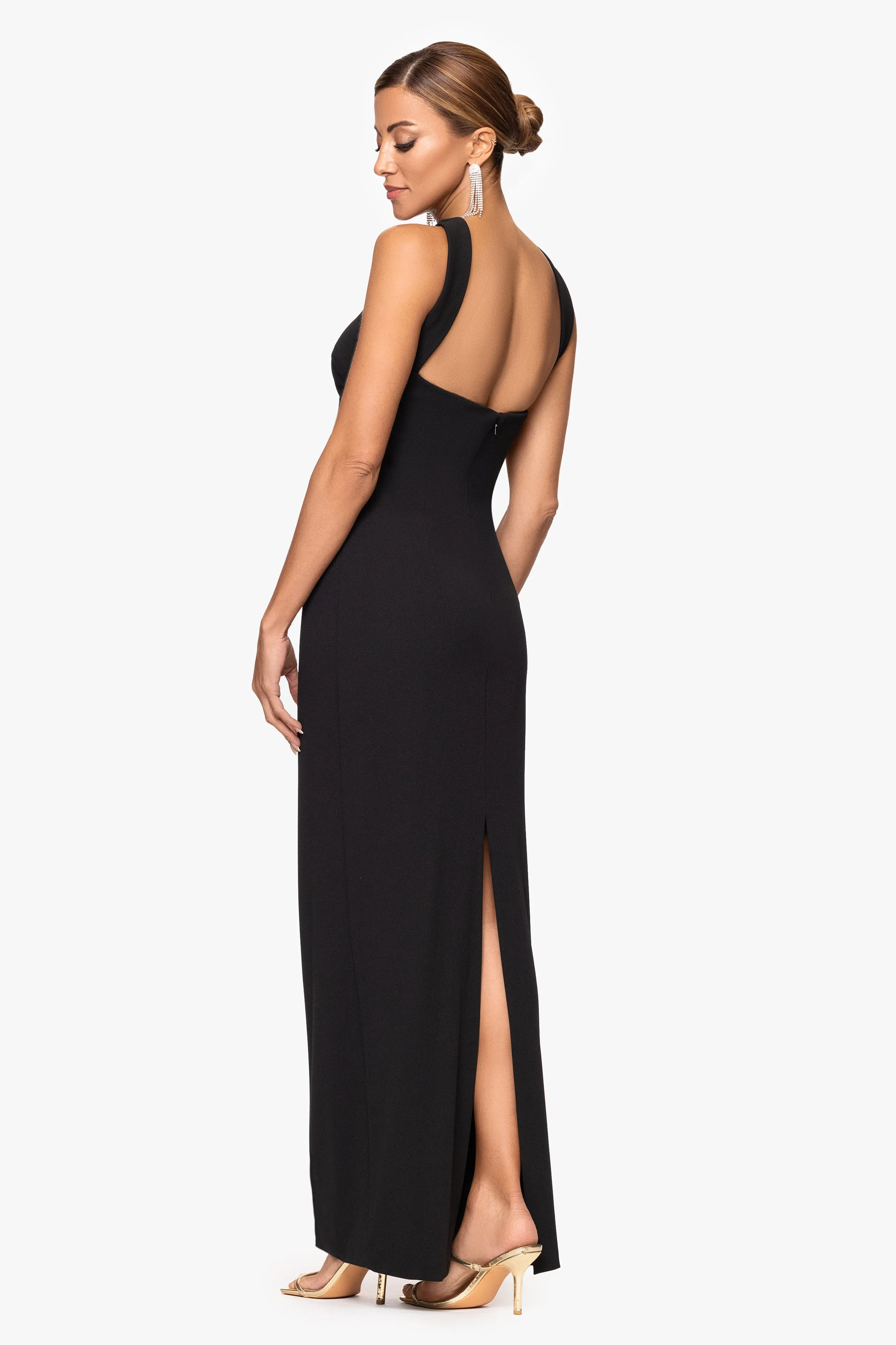 "Simone" Scuba Crepe Strapless Draped Neck Floor Length Dress sold by Xscape product image thumbnail 3