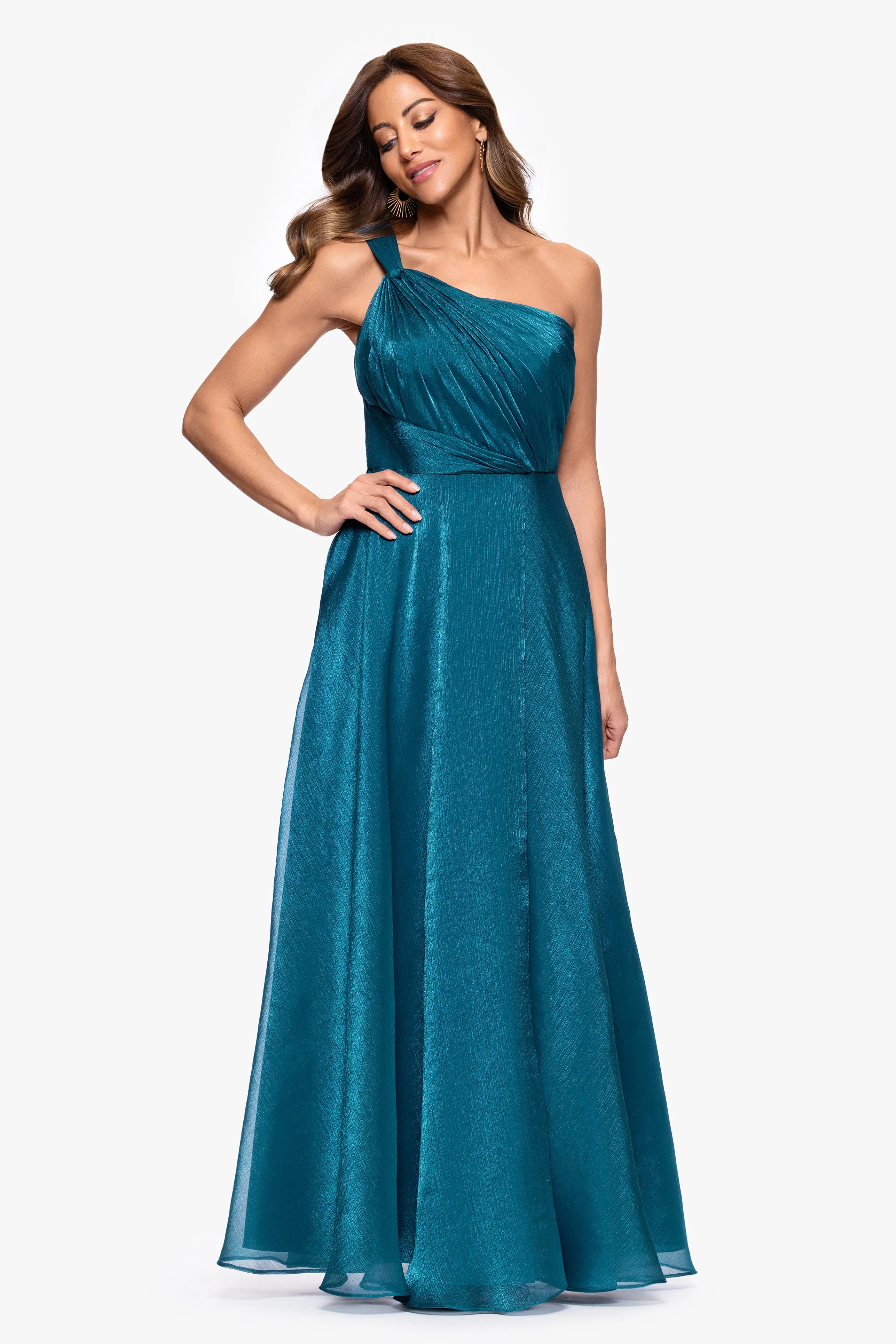 "Gwendela" Organza One Shoulder Flowy Floor Length Dress sold by Xscape product image thumbnail 5