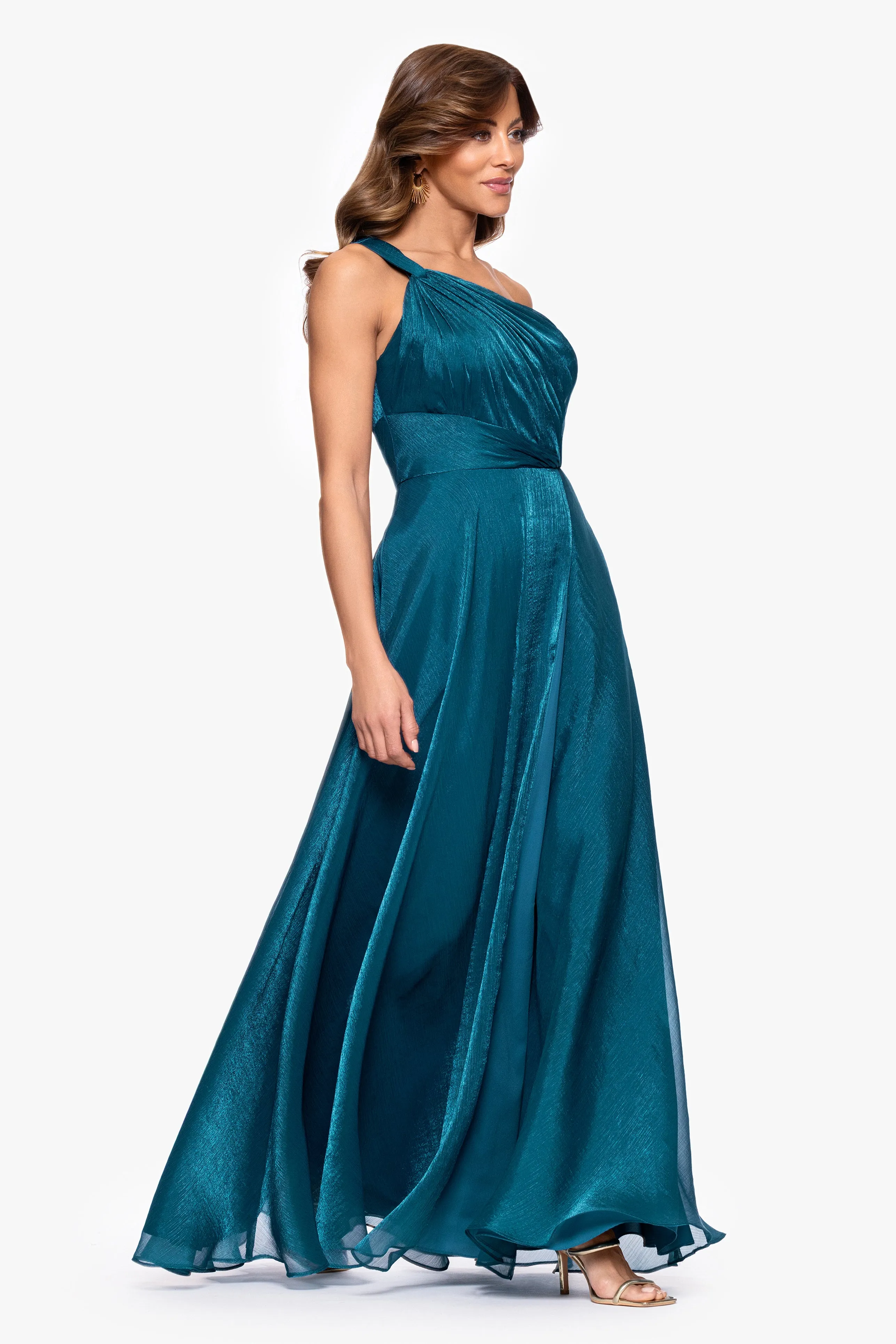 "Gwendela" Organza One Shoulder Flowy Floor Length Dress sold by Xscape product image thumbnail 4