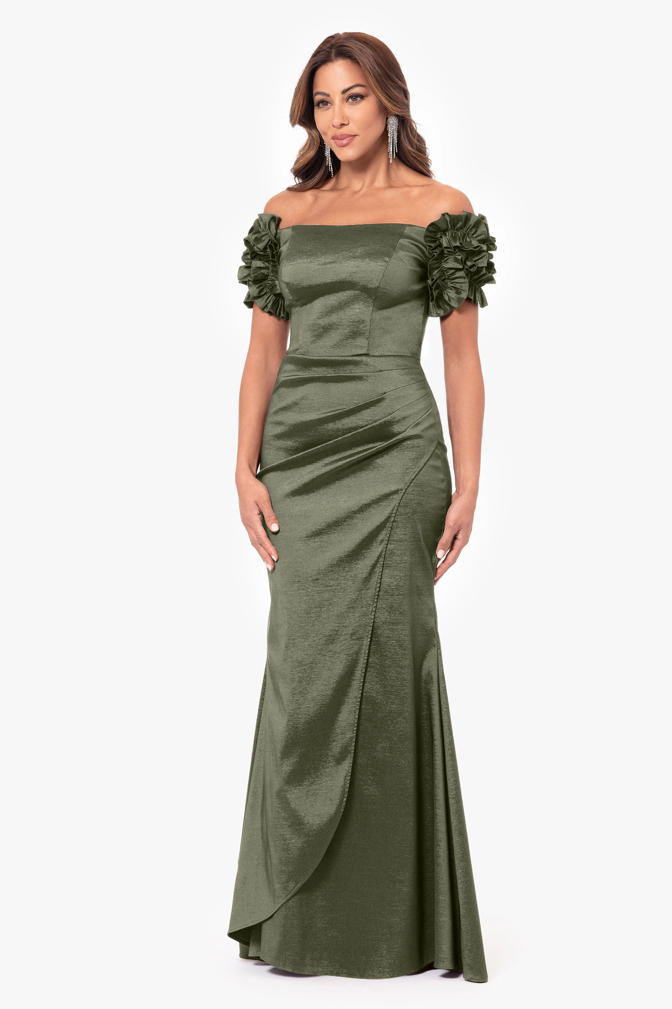 "Melinda" Long off the Shoulder Flower Sleeve Dress sold by Xscape product image thumbnail 4