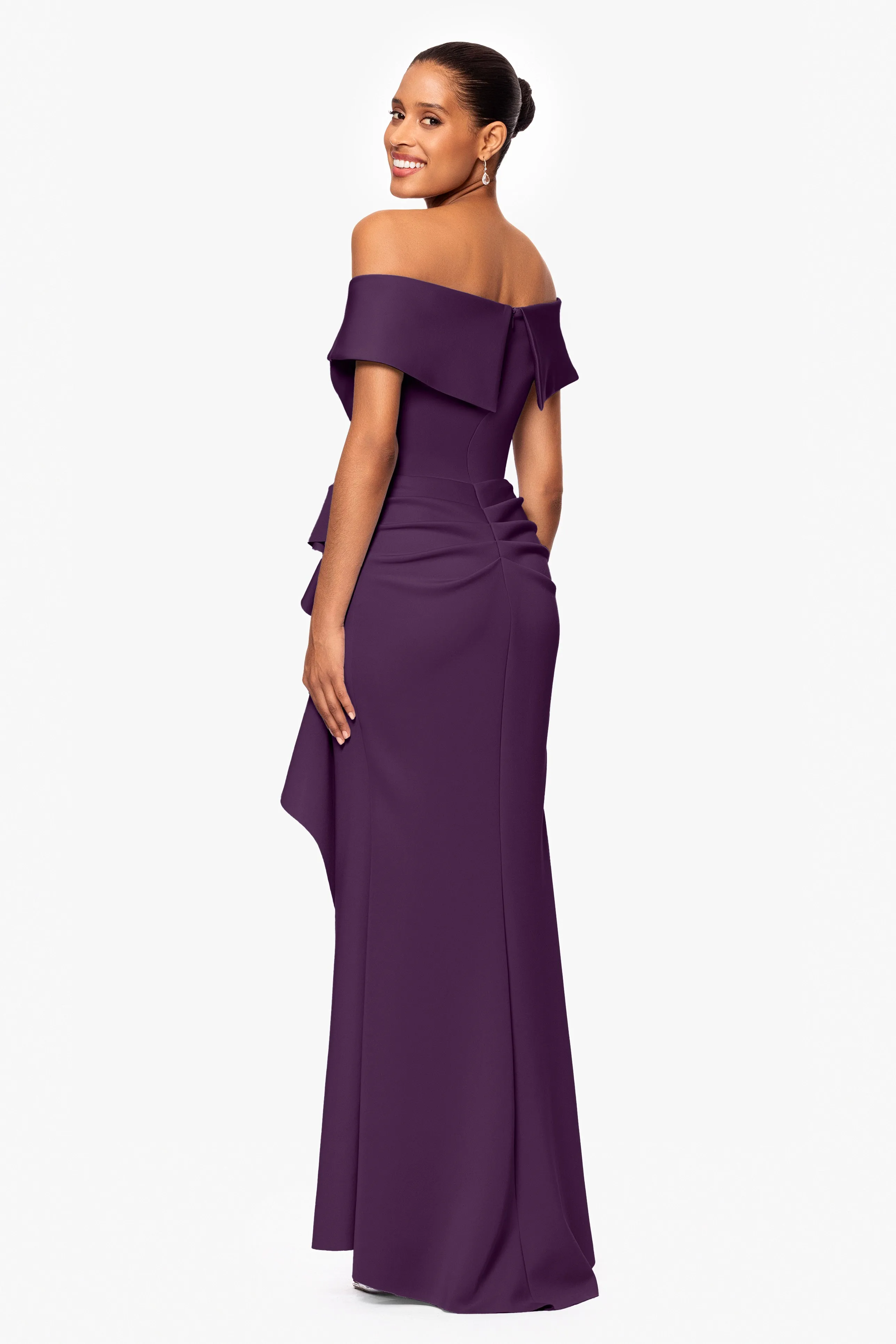 "Patti" Long Off the Shoulder Techno Scuba Dress sold by Xscape product image thumbnail 3