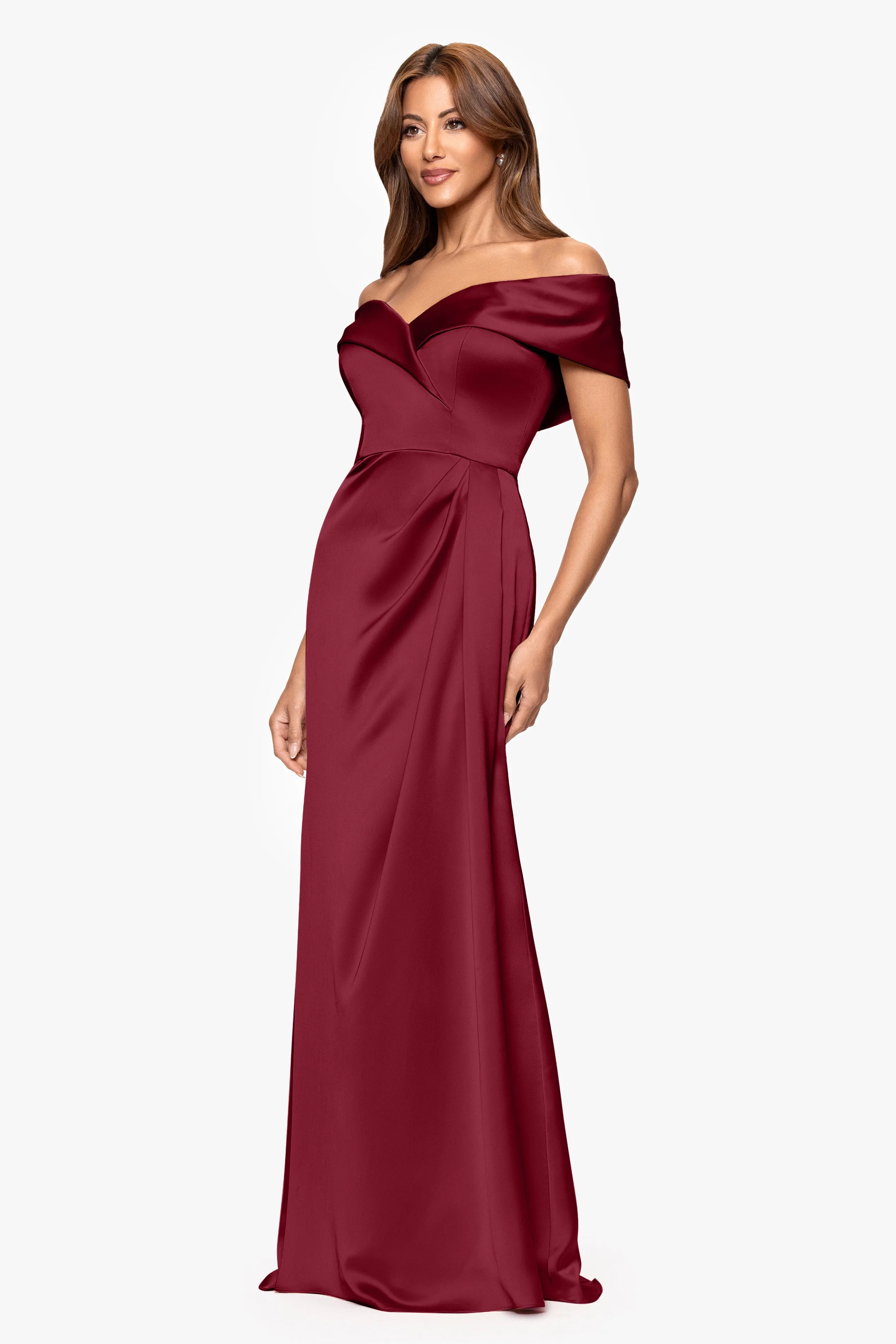 Petite "Daliah" Satin Off the Shoulder Floor Length Dress sold by Xscape product image thumbnail 5
