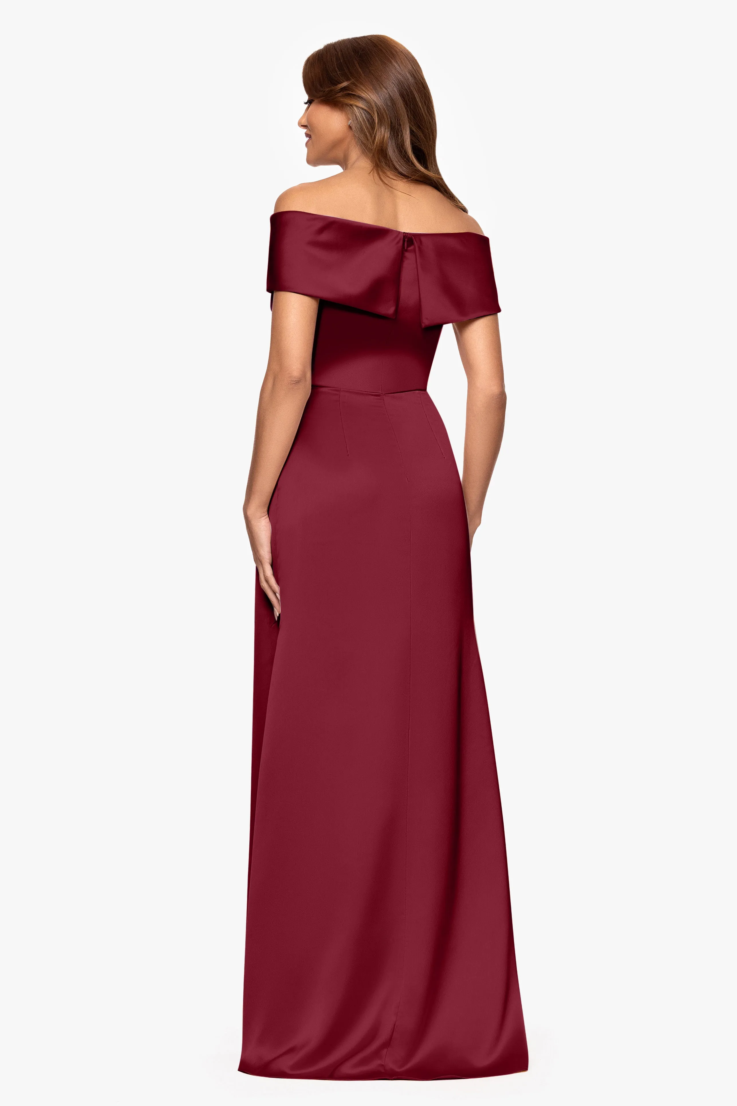 Petite "Daliah" Satin Off the Shoulder Floor Length Dress sold by Xscape product image thumbnail 3