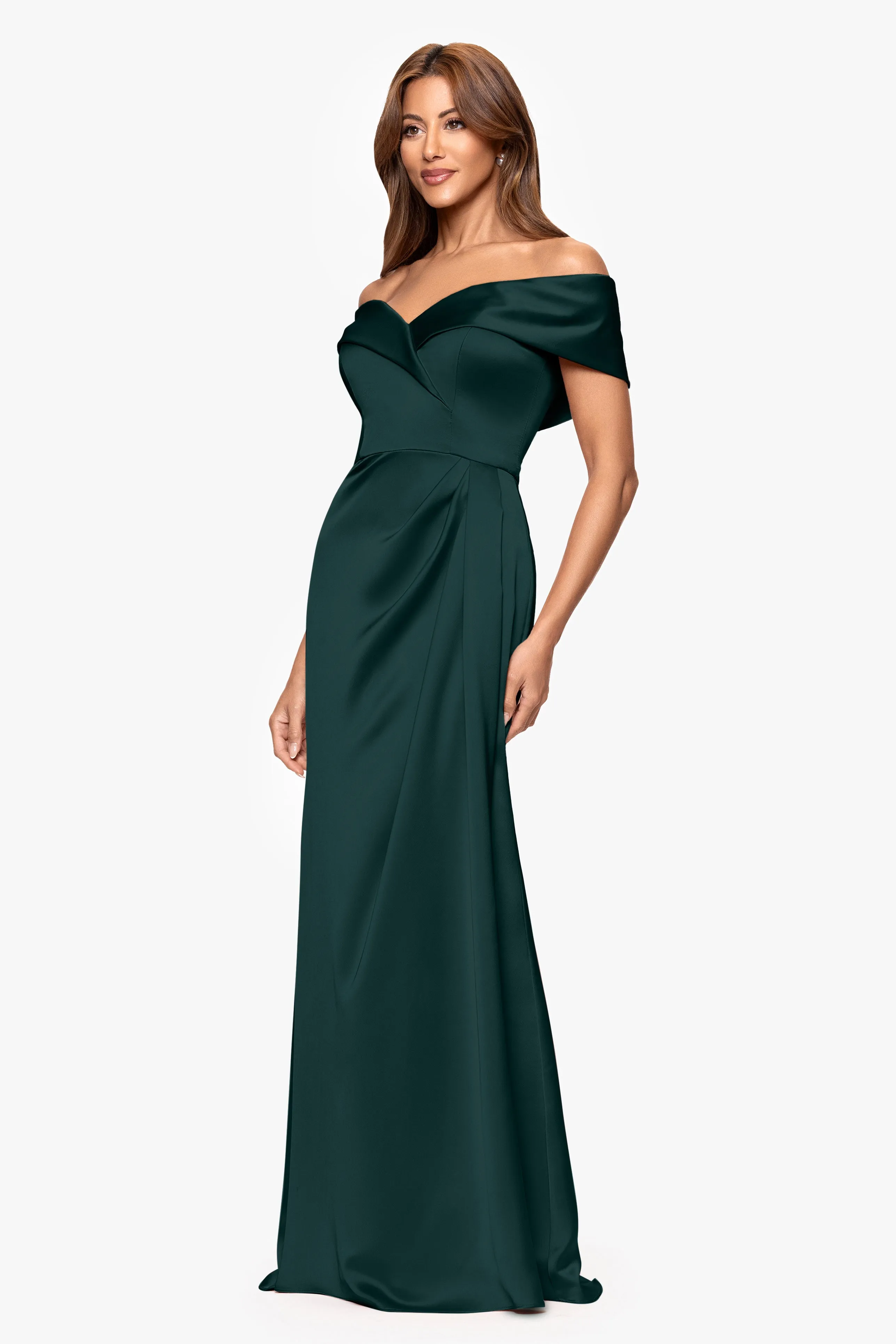 Petite "Daliah" Satin Off the Shoulder Floor Length Dress sold by Xscape product image thumbnail 4