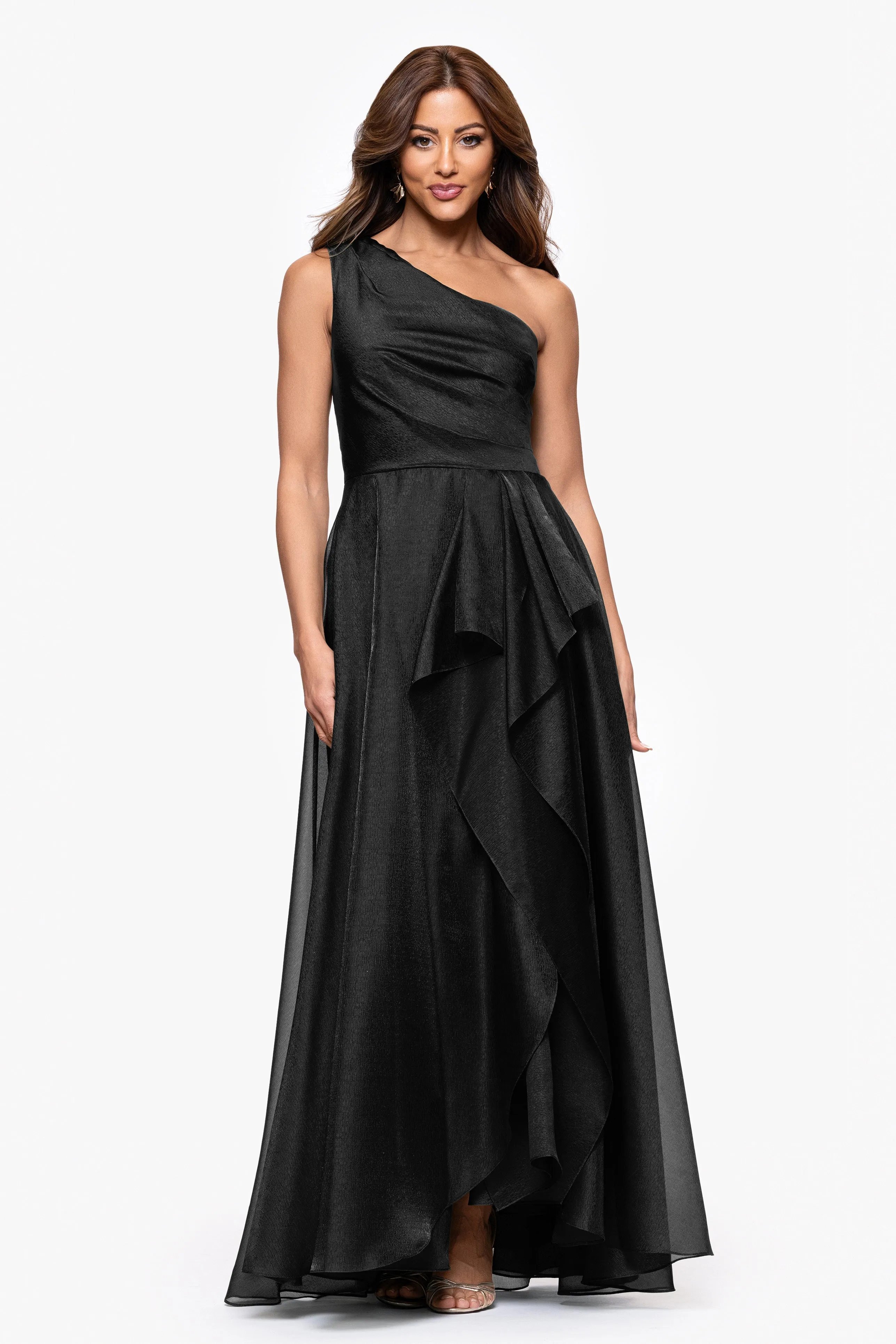 "Samantha" Organza One Shoulder Ruffle Floor Length Dress sold by Xscape