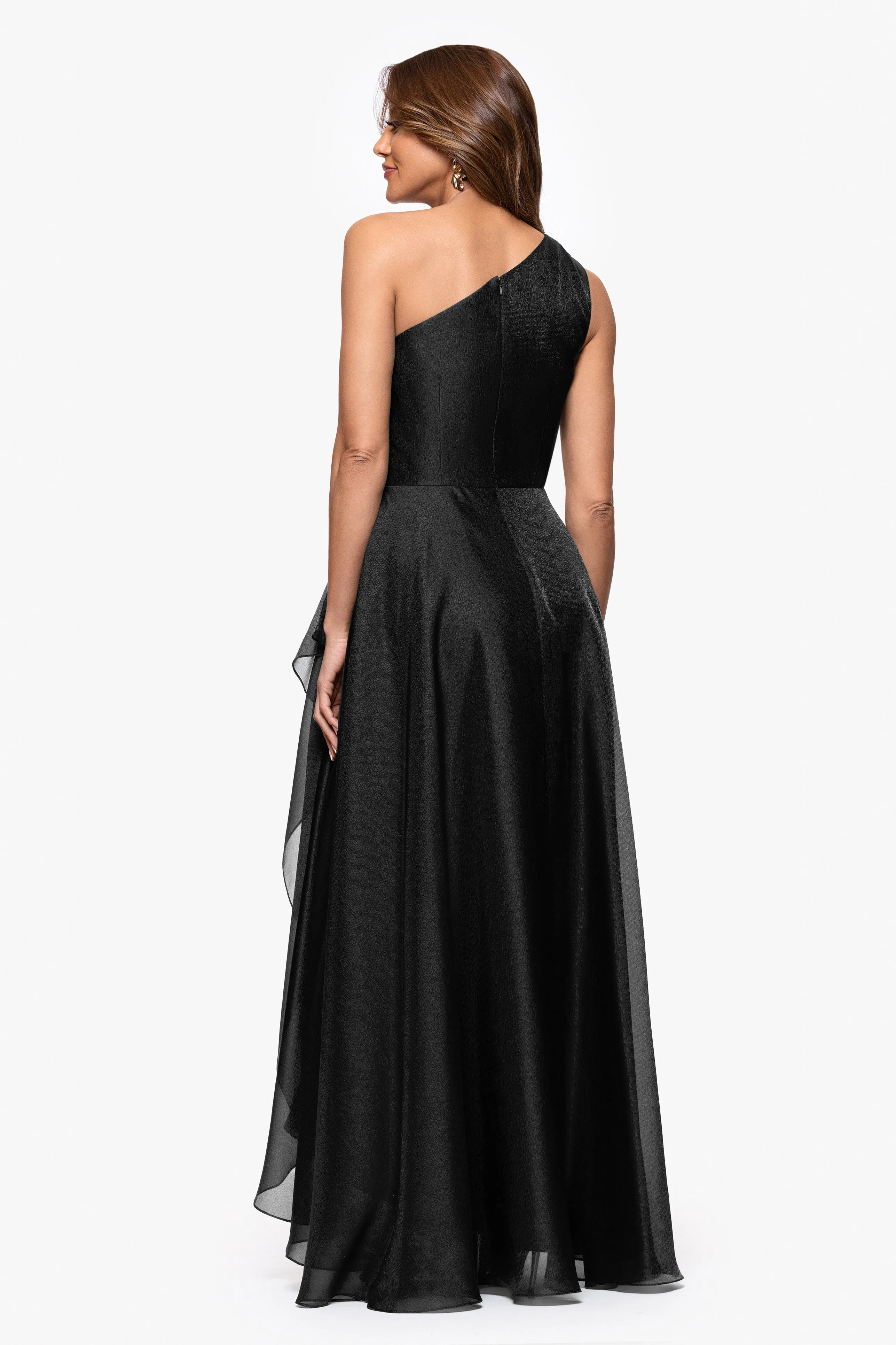 "Samantha" Organza One Shoulder Ruffle Floor Length Dress sold by Xscape product image thumbnail 3