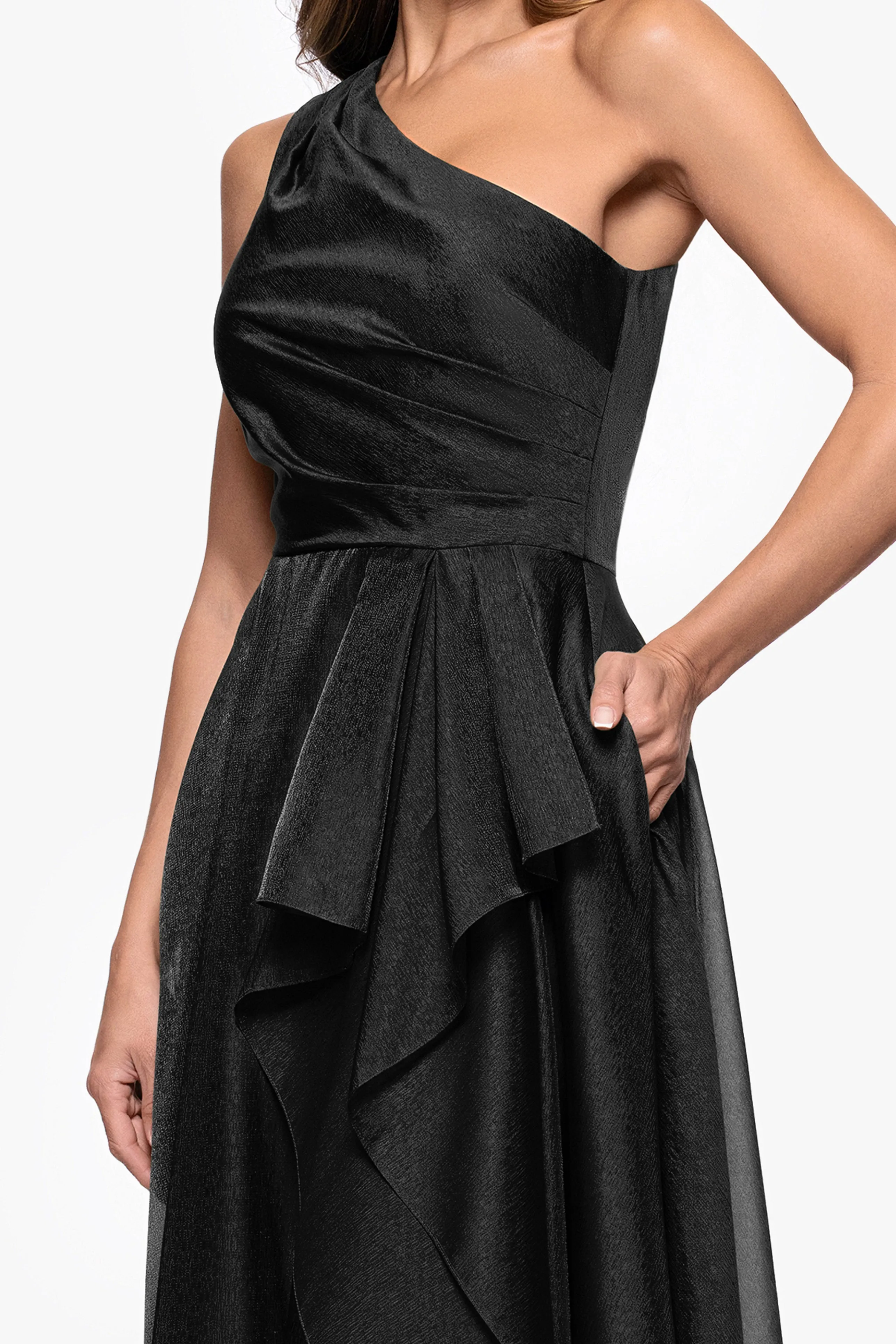 "Samantha" Organza One Shoulder Ruffle Floor Length Dress sold by Xscape product image thumbnail 2